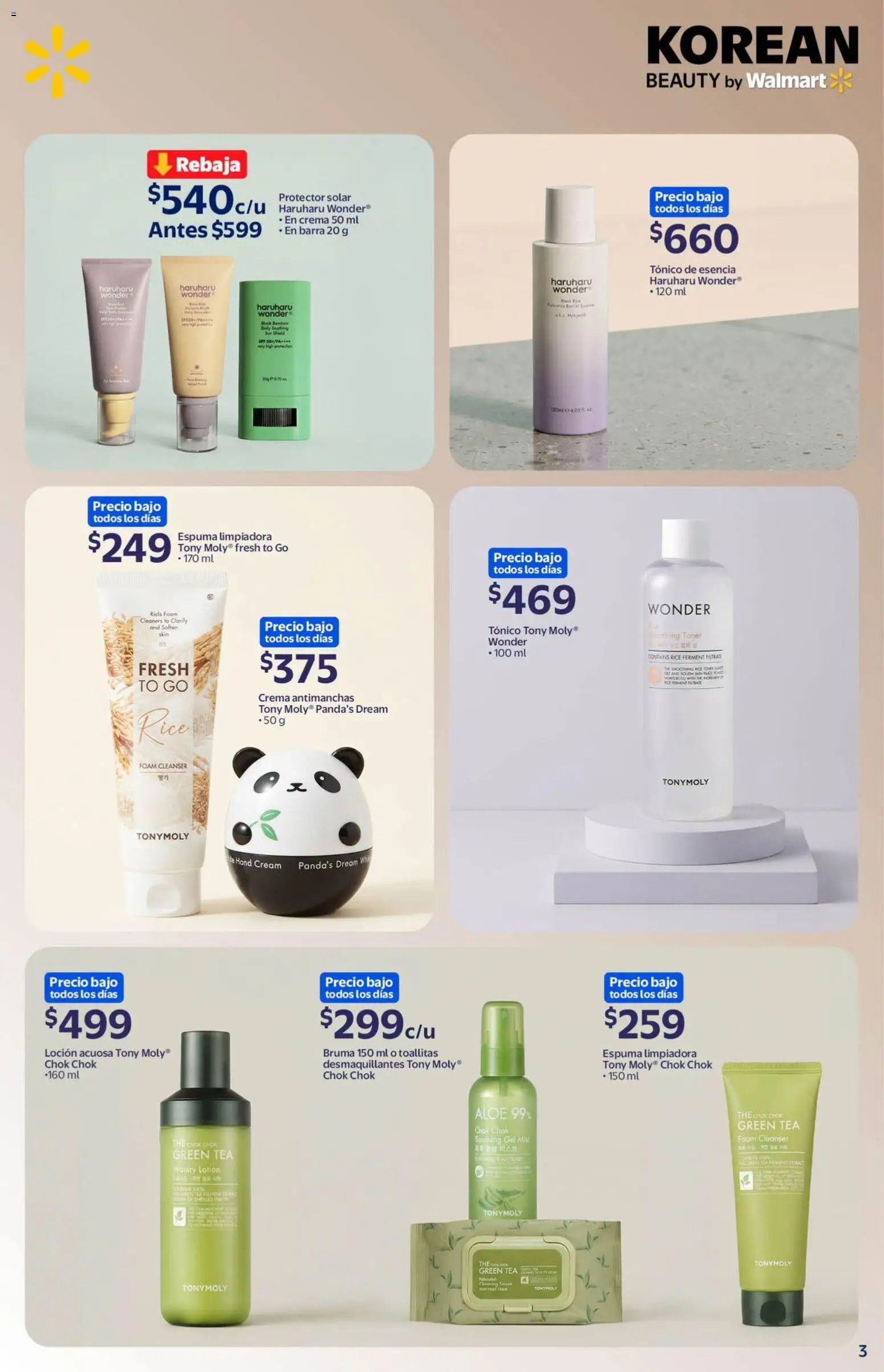 Vista previa las ofertas de la tienda Walmart - Walmart folleto Tu rutina K-Beauty a precios bajos. desde el 18/09/2026 - Té, Protector solar, Crema, Barra, Toner, Bruma, Espuma, Loción