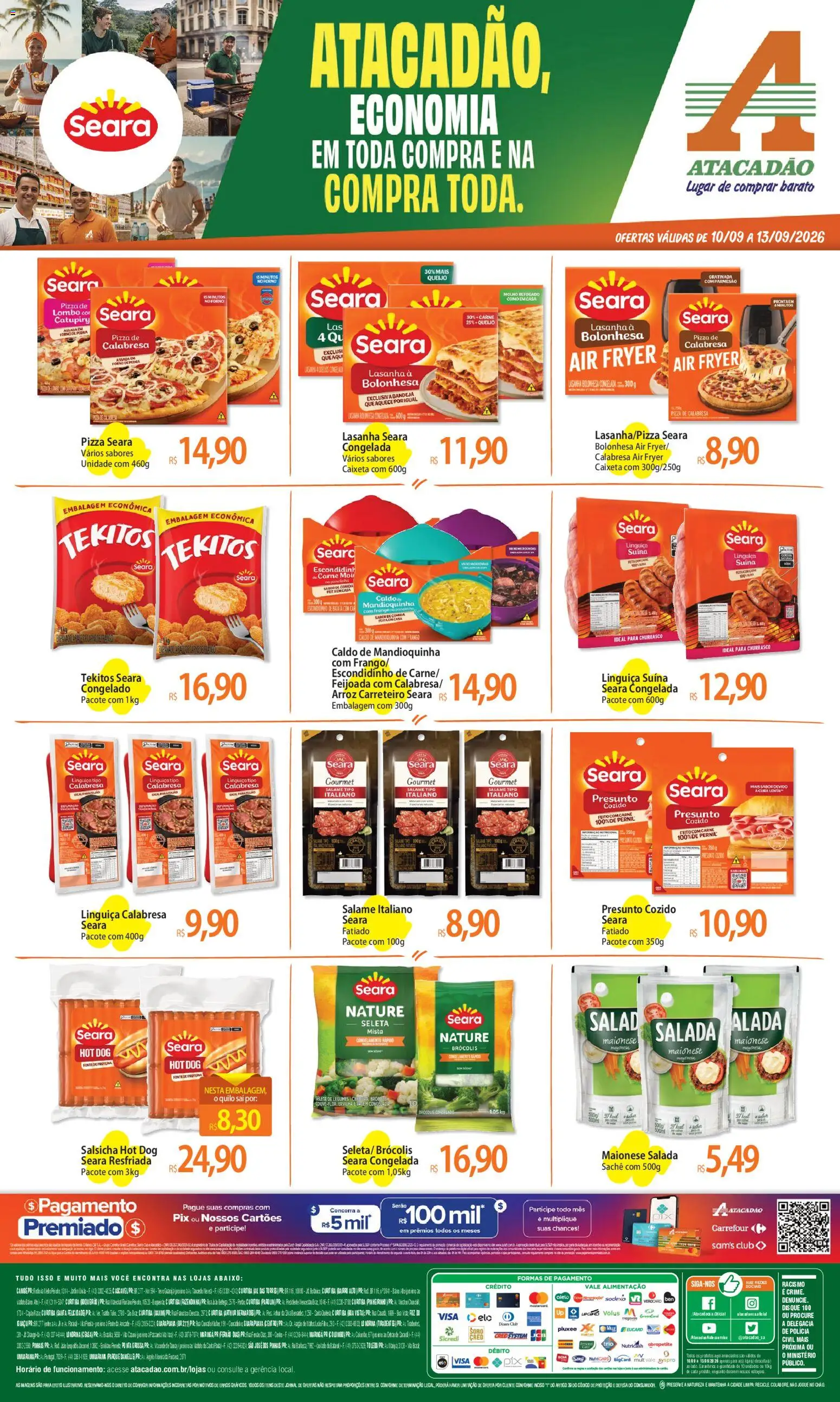 Pré-Visualização do folheto "Atacadão ofertas - PR" da loja Atacadão válido a partir de 10/09/2026 - Pizza, Batata, Legumes, Maionese, Proteína, Salame, Linguiça, Lombo
