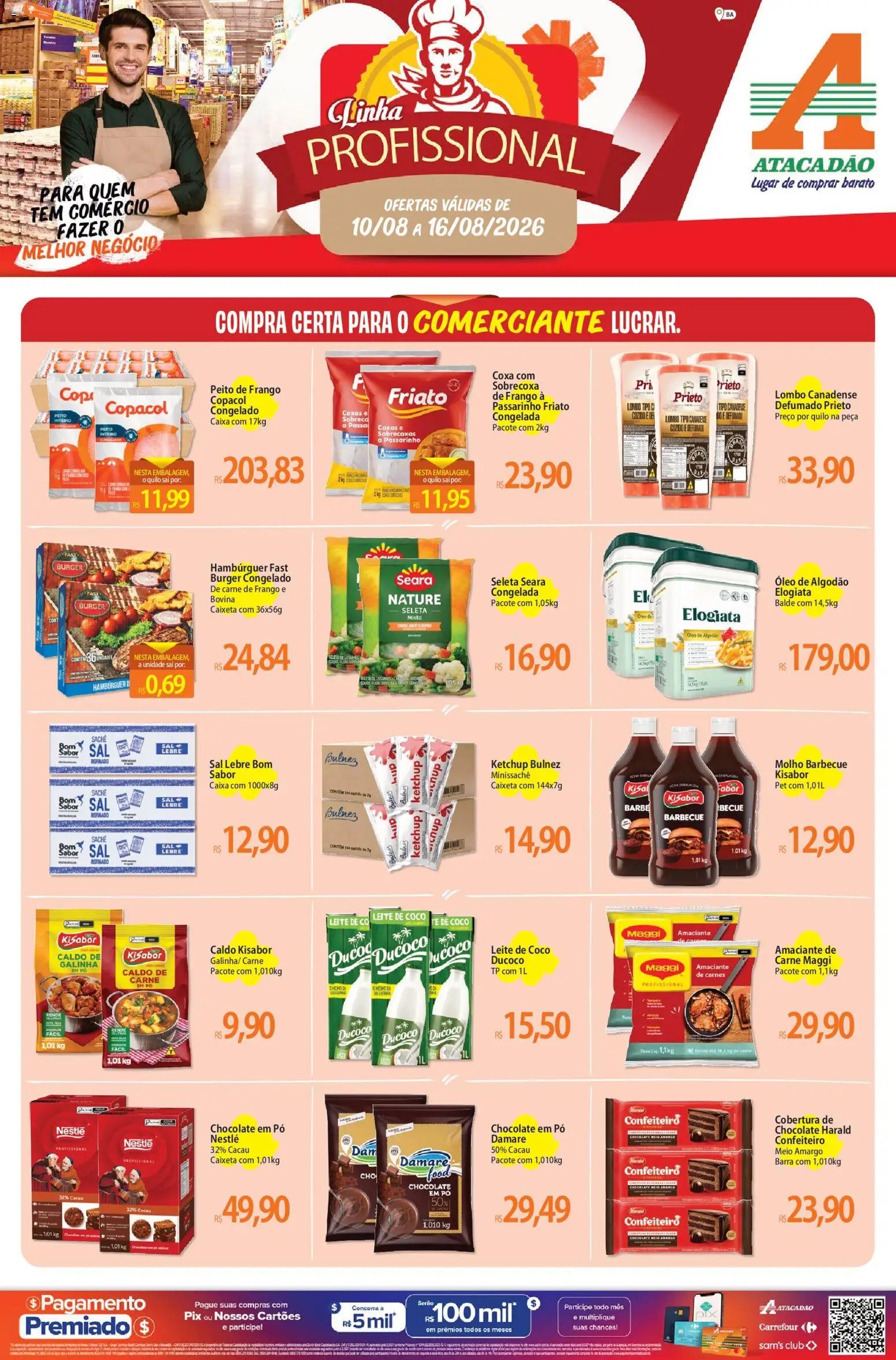 Pré-Visualização do folheto "Atacadão ofertas - BA" da loja Atacadão válido a partir de 10/08/2026 - Caixa, Hambúrguer, Óleo, Peito de frango, Amaciante, Pó, Lombo, Carne de frango
