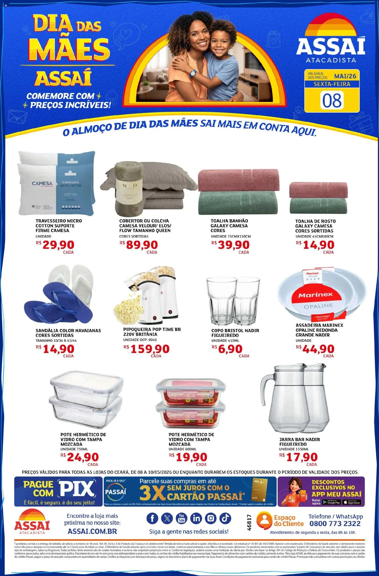 Pré-Visualização do folheto "Assaí Atacadista ofertas - CE" da loja Assaí Atacadista válido a partir de 08/05/2026 - Telefone, Bebidas, Pneus, Bebida, Pipoqueira, Colcha, Assadeira, Jarra