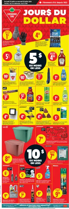 Un aperçu du dépliant Canadian Tire circulaire - Jours Du Dollar du magasin Canadian Tire est valide à partir 23 juill. 2026