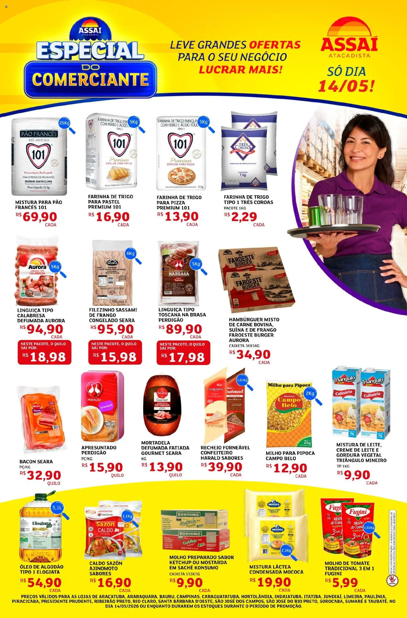Pré-Visualização do folheto "Assaí Atacadista ofertas - SP" da loja Assaí Atacadista válido a partir de 14/05/2026 - Pão, Carne, Tomate, Ketchup, Creme, Alimentos, Algodão, Mostarda