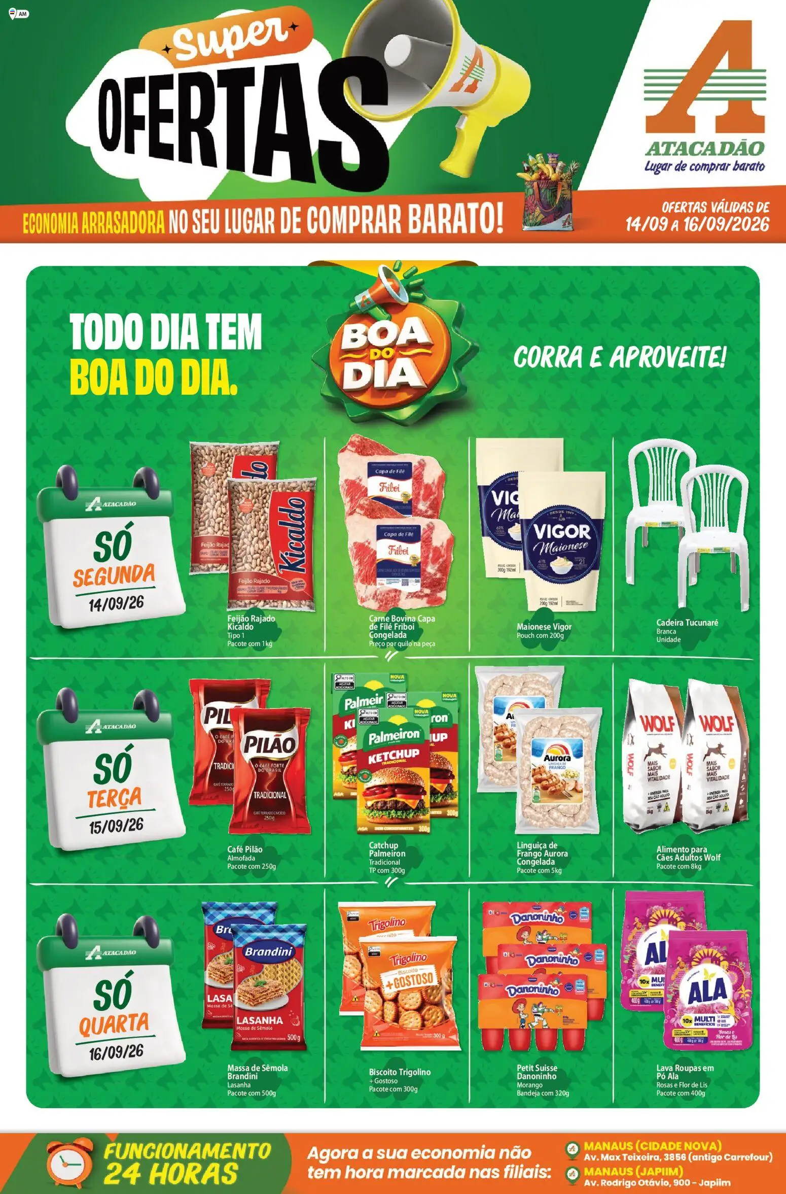 Pré-Visualização do folheto "Atacadão ofertas - AM" da loja Atacadão válido a partir de 14/09/2026 - Café, Roupas, Feijão, Frango, Ketchup, Açúcar, Linguiça, Maionese vigor