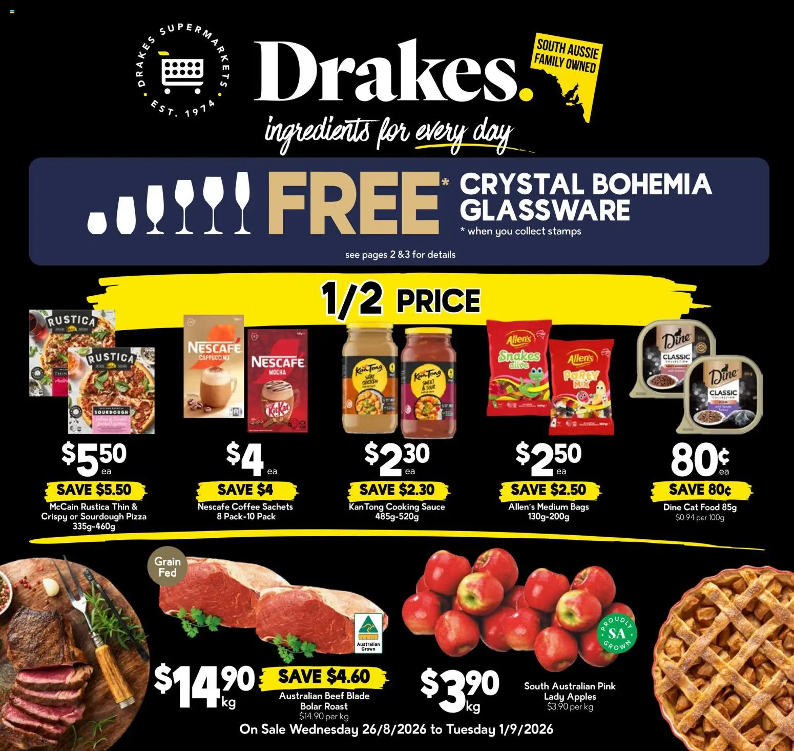 Preview of catalogue Drakes catalogue from shop Drakes valid 26/08/2026 - Food, Ingredients, Apples, Beef, Sachets, Cappuccino, Sauce, Roast