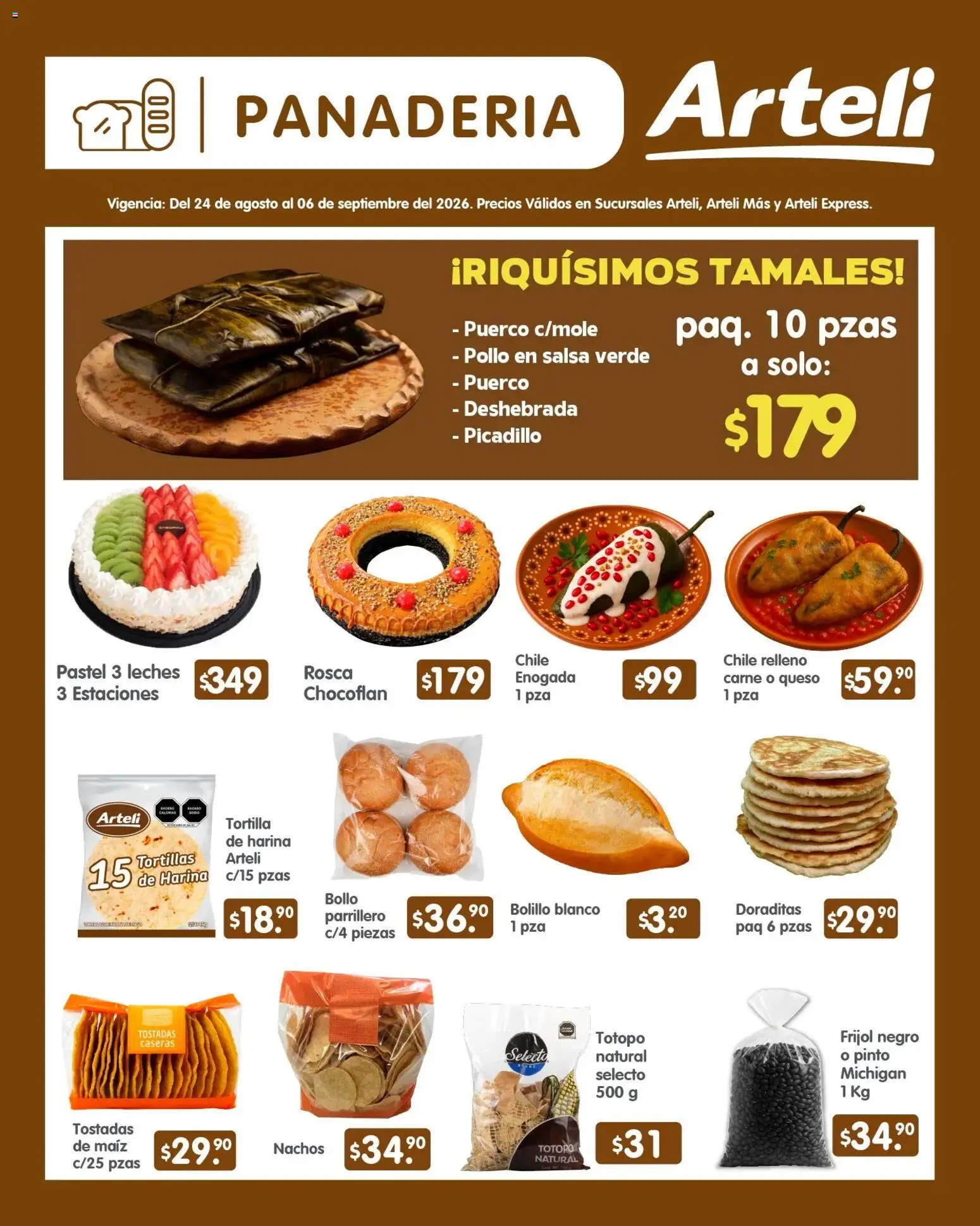 Vista previa las ofertas de la tienda Arteli - Arteli folleto Quincenal desde el 24/09/2026 - Pollo, Chile, Maíz, Queso, Carne, Tostadas, Tortillas, Picadillo