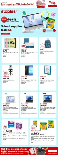 Preview of leaflet Staples weekly flyer / circulaire from shop Staples is valid from Aug 14, 2026