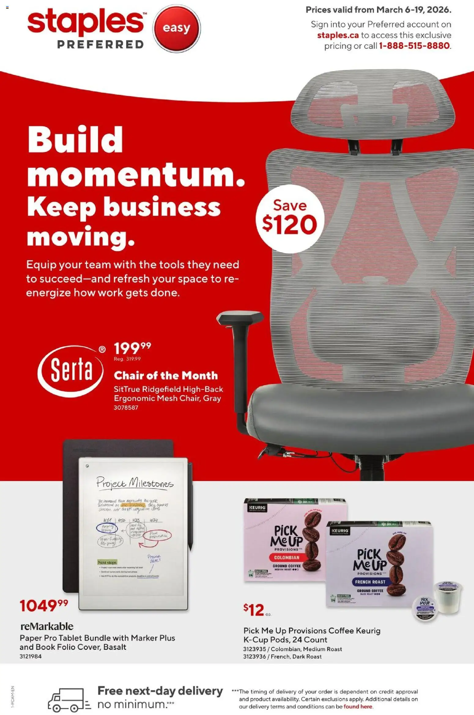 Preview of leaflet Staples Business Flyer from shop Staples is valid from Mar 06, 2026 - Coffee, Tools, Tablet, Chair, Roast, Ground coffee