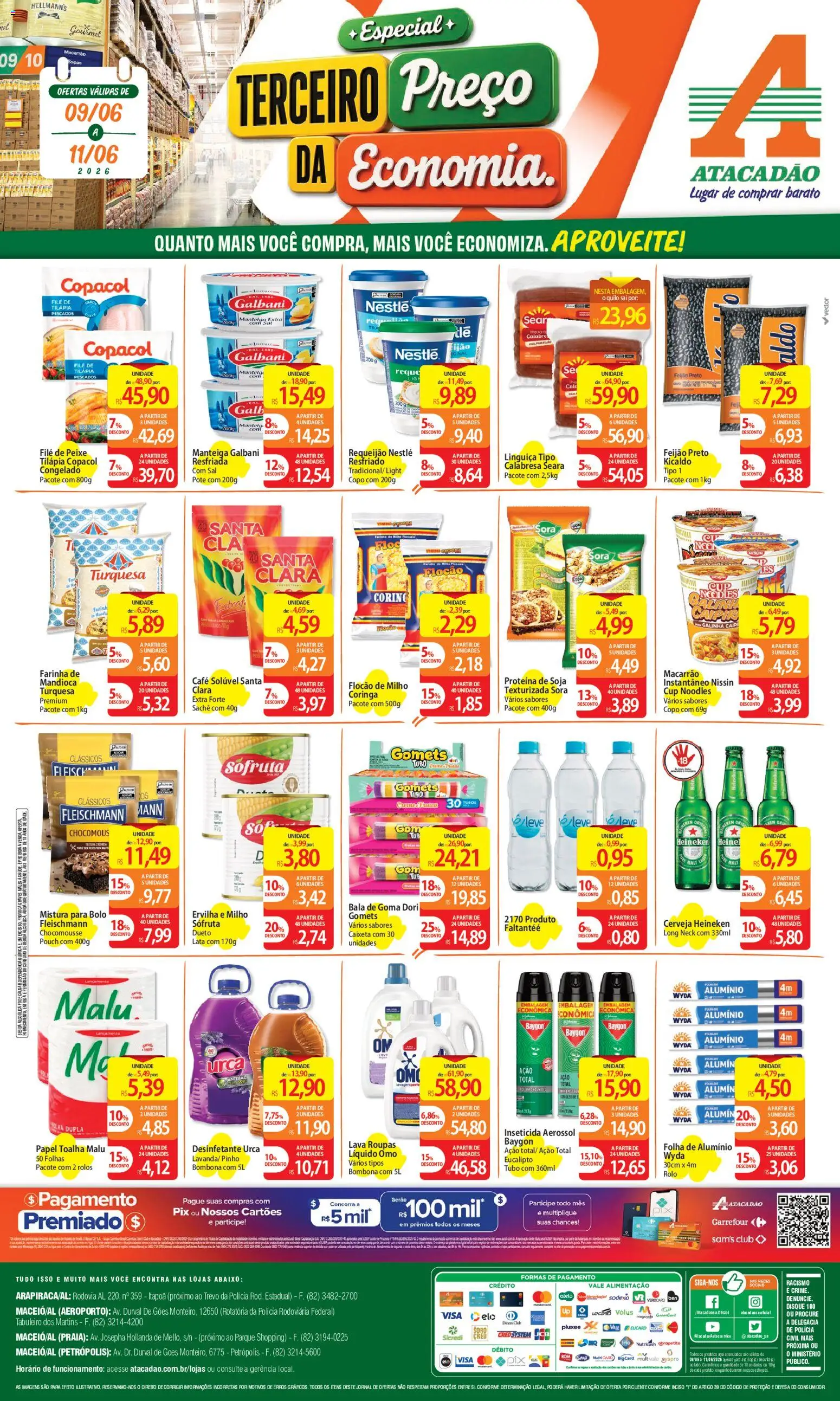 Pré-Visualização do folheto "Atacadão ofertas - AL" da loja Atacadão válido a partir de 09/06/2026 - Roupas, Sal, Bebida, Milho, Creme, Bala, Farinha, Mistura para bolo