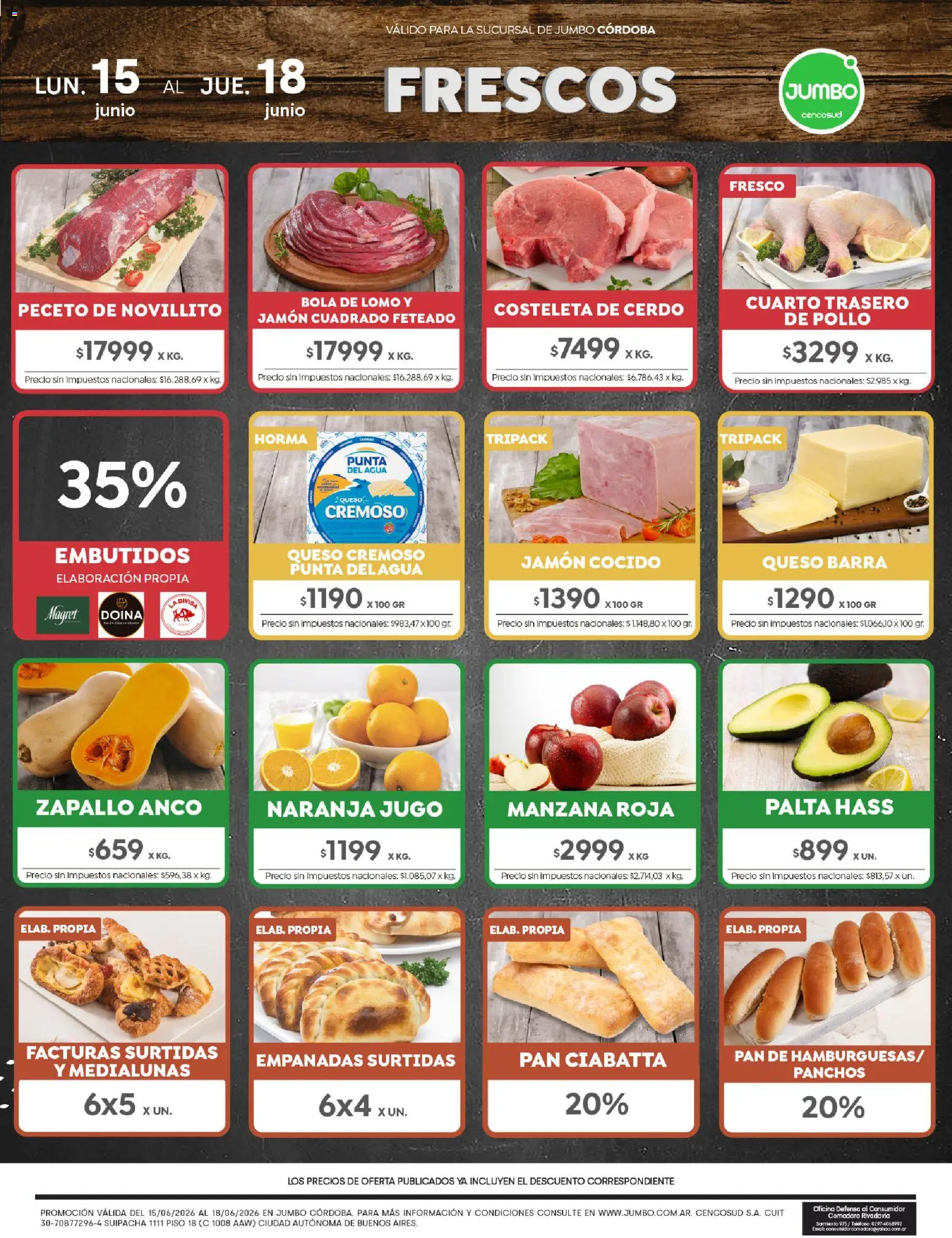 Vista previa del folleto de la tienda Jumbo válido desde el 15/06/2026 - Agua, Teléfono, Pollo, Pan, Palta, Lomo, Cerdo, Embutidos