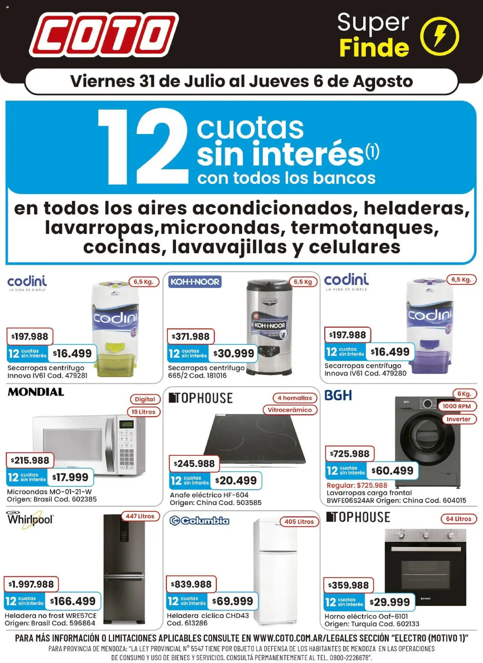 Vista previa del folleto de la tienda Coto válido desde el 31/07/2026 - Heladera, Lavarropas, Microondas, Horno eléctrico, Anafe, Lavavajillas, Secarropas, Horno