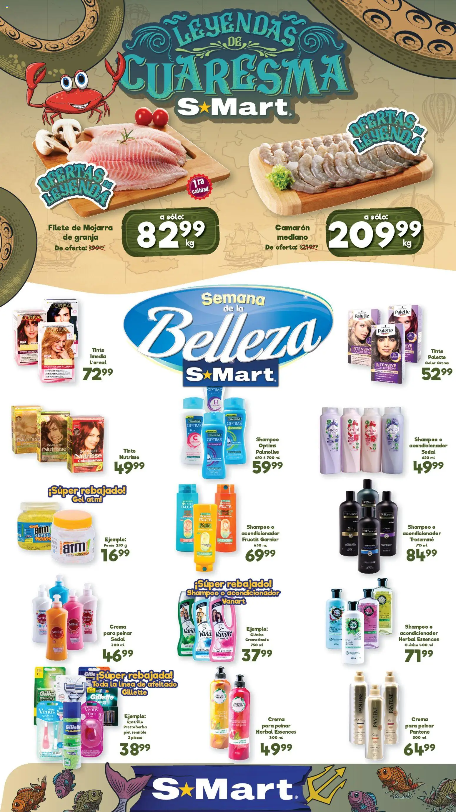 Vista previa las ofertas de la tienda S-Mart - S-Mart folleto Ofertas de feria Monterrey desde el 03/03/2026 - Té, Shampoo, Crema, Acondicionador, Rastrillo, Espuma, Filete, Té verde
