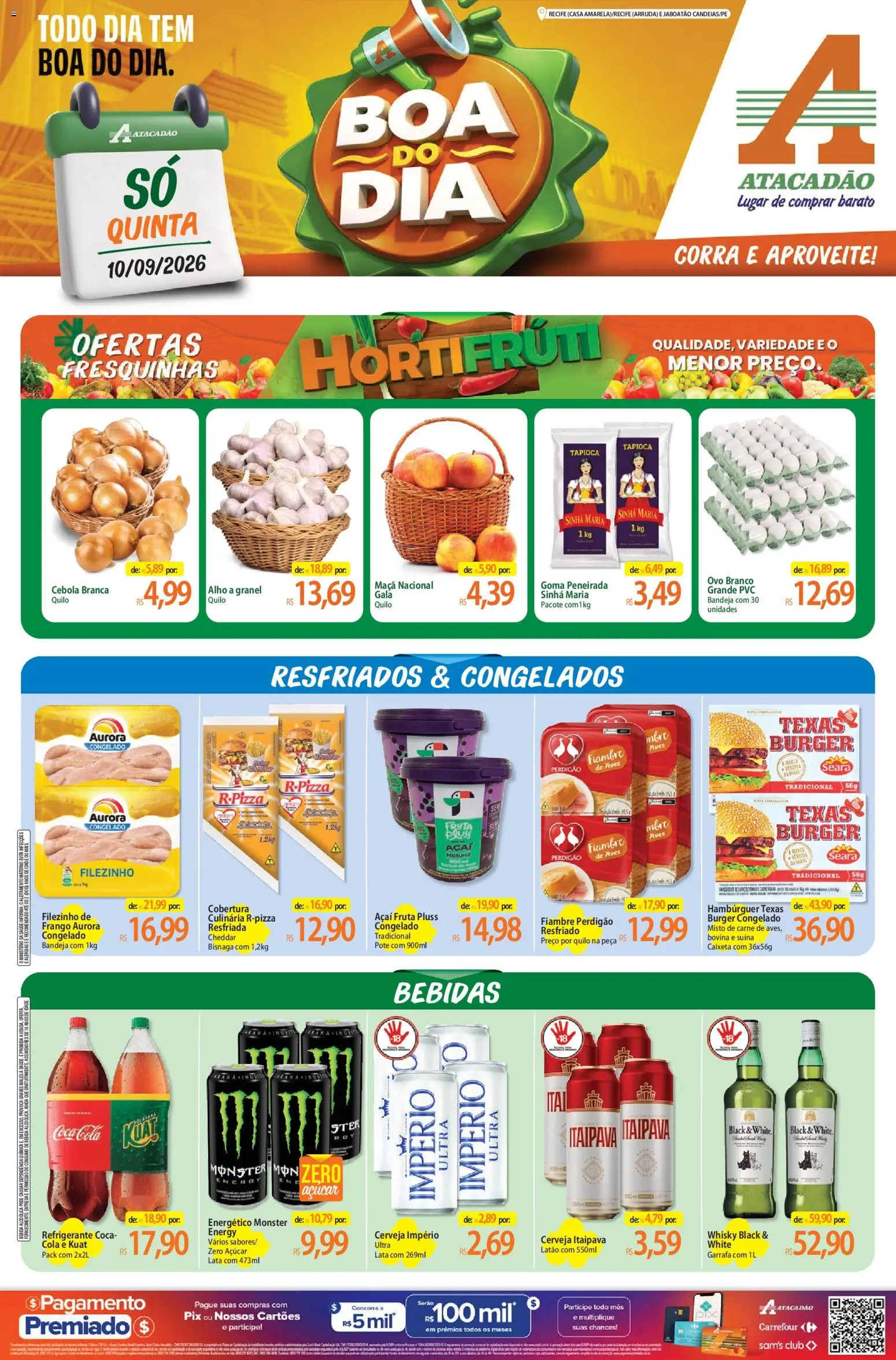 Pré-Visualização do folheto "Atacadão ofertas - PE" da loja Atacadão válido a partir de 10/09/2026 - Açaí, Cerveja, Carne, Frango, Aves, Cheddar, Cola, Alho