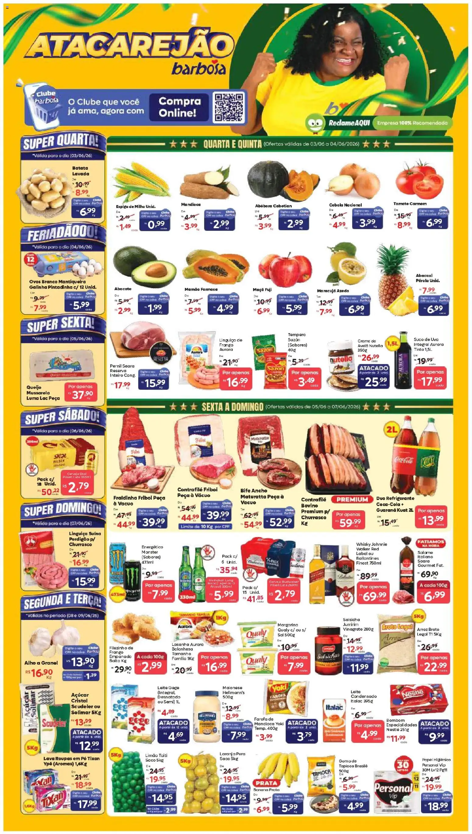 Pré-Visualização do folheto "Barbosa Supermercados ofertas Atacarejão" da loja Barbosa Supermercados válido a partir de 03/06/2026 - Abacaxi, Batata, Suco, Papel higiênico, Bife ancho, Pernil, Margarina, Especialidades