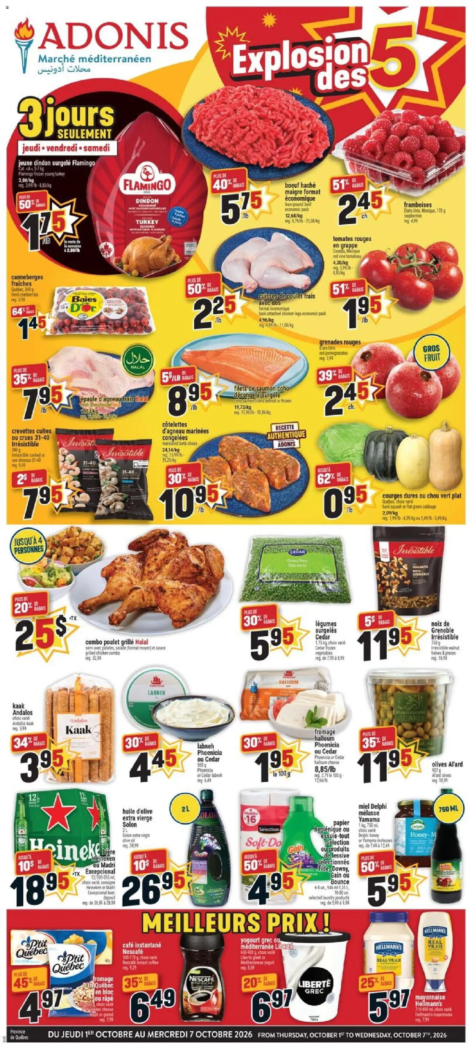 Preview of leaflet Adonis - Explosion des from shop Adonis is valid from Oct 01, 2026 - Turkey, Oil, Walnuts, Lamb, Tomatoes, Beef, Olives, Mayonnaise