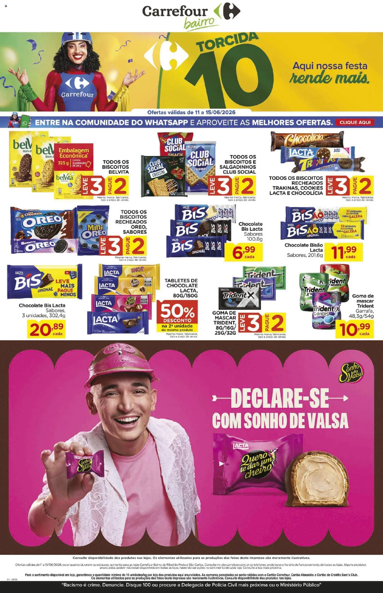 Pré-Visualização do folheto "Carrefour Bairro ofertas Final de Semana" da loja Carrefour Bairro válido a partir de 11/06/2026 - Chocolate, Cookies, Sonho, Salgadinhos, Biscoitos