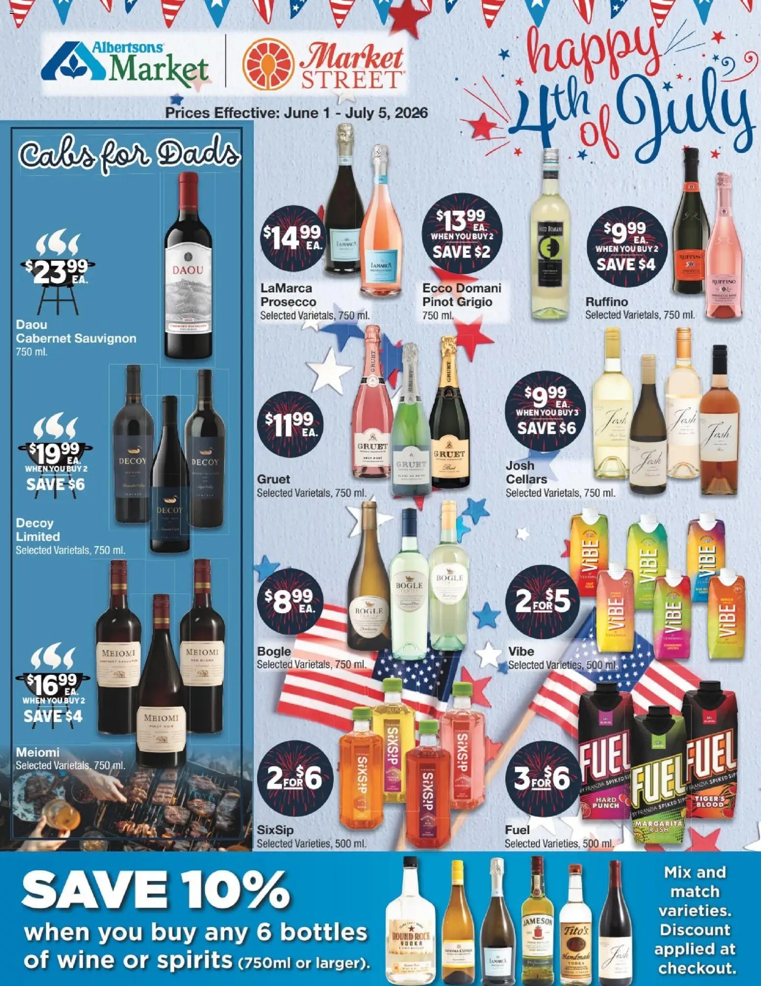 Ad Preview of United Supermarkets United Supermarkets Alcohol Flyer from 06/01/2026 - Wine, Bed, Prosecco, Vodka, Jameson
