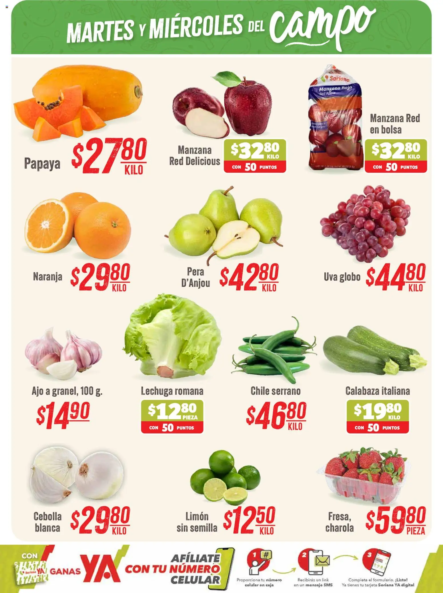 Vista previa las ofertas de la tienda Soriana - Soriana Martes y Miércoles del Campo Híper: CDMX y Edo. de Mex desde el 11/08/2026 