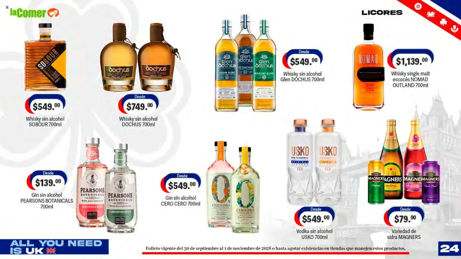 Vista previa las ofertas de la tienda La Comer - La Comer folleto desde el 30/09/2026 - Whisky, Alcohol, Vodka, Sidra, Gin