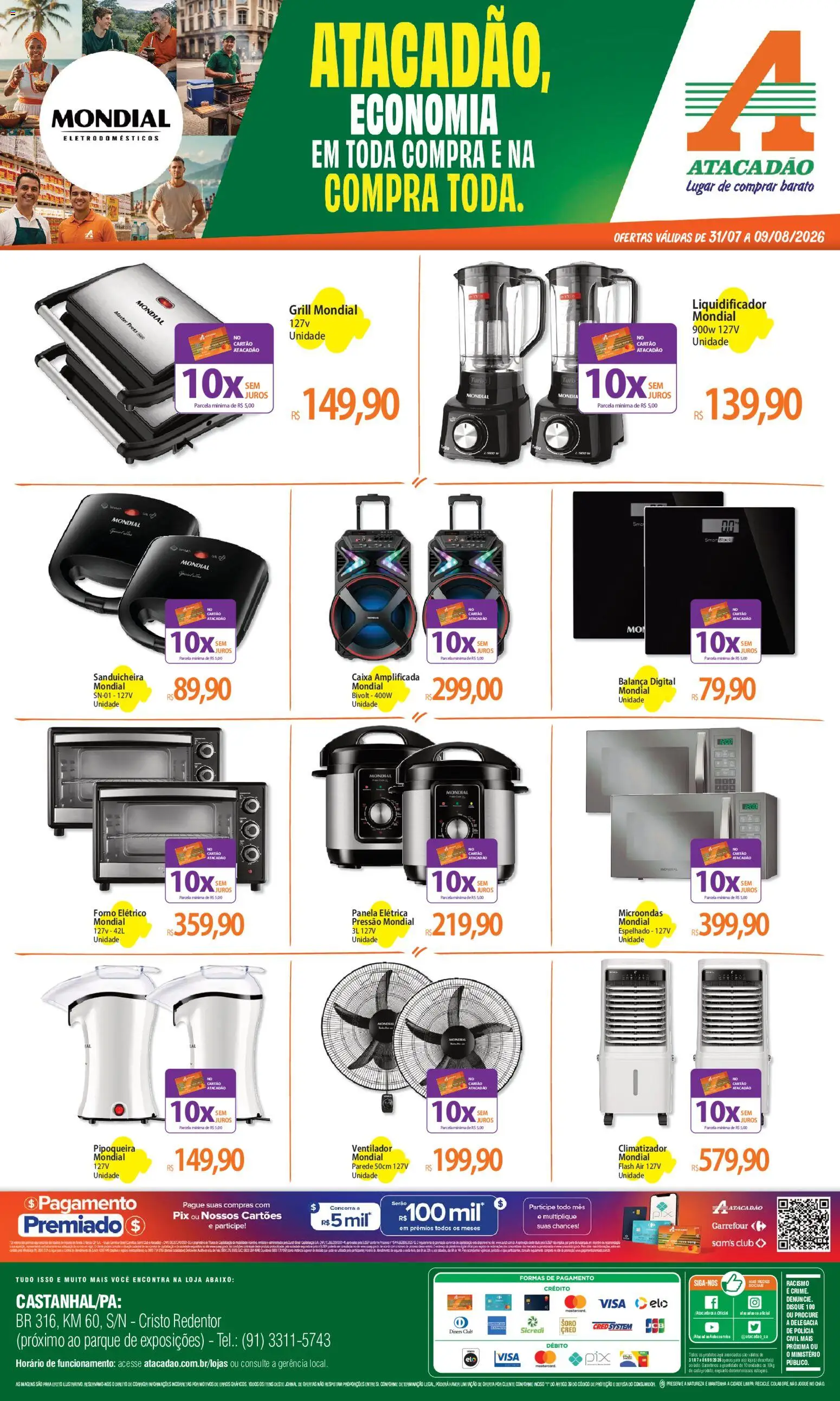 Pré-Visualização do folheto "Atacadão ofertas - PA" da loja Atacadão válido a partir de 31/07/2026 - Ventilador, Liquidificador, Forno elétrico, Pipoqueira, Balança, Panela, Forno, Grill
