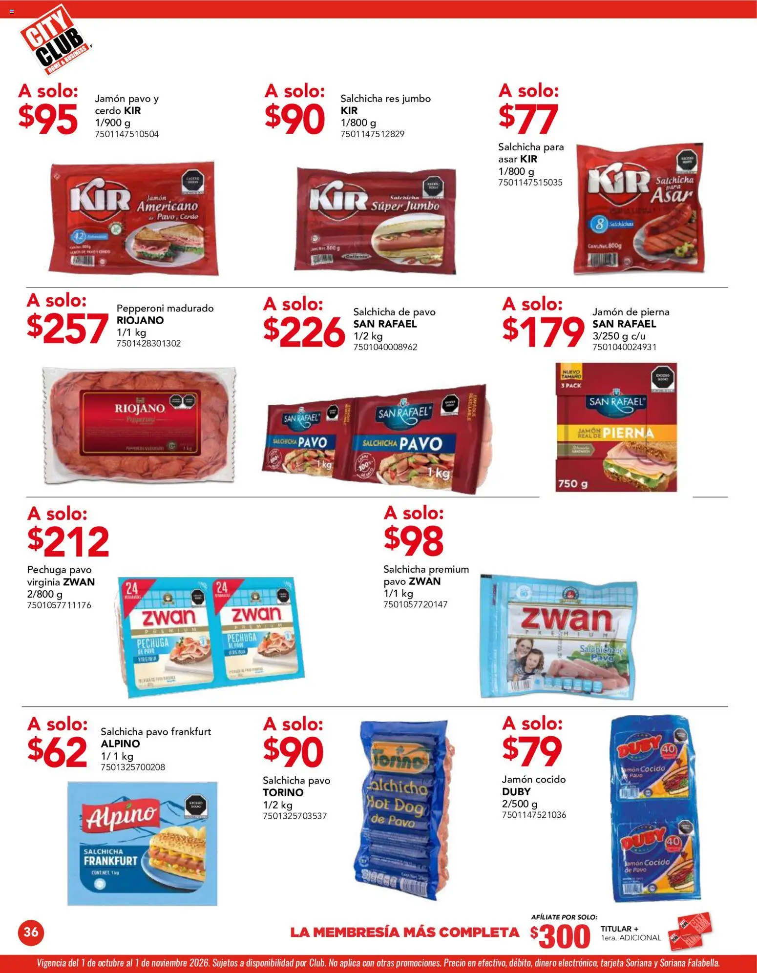 Vista previa las ofertas de la tienda City Club - City Club catálogo desde el 01/10/2026 - Pavo, Cerdo, Jamón, Salchicha, Res, Jamón cocido