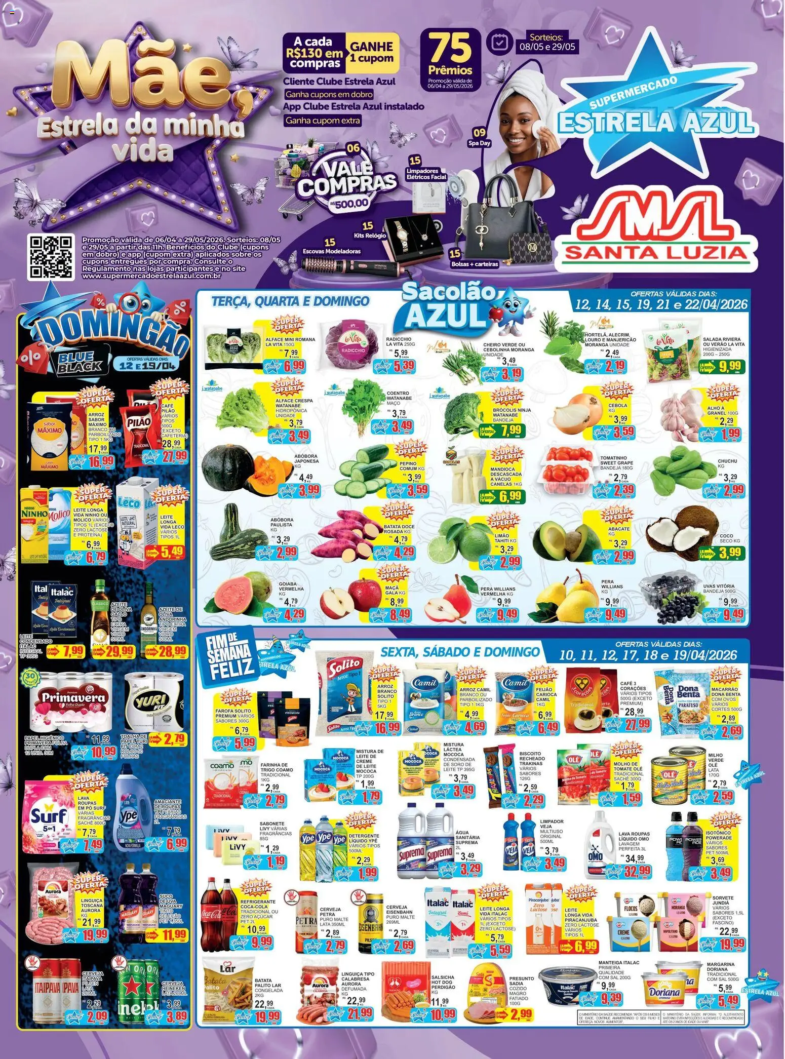 Pré-Visualização do folheto "Estrela Azul - Ofertas da semana" da loja Estrela Azul válido a partir de 09/04/2026 - Sal, Arroz, Biscoito, Açúcar, Mandioca, Detergente, Cebola, Bandeja