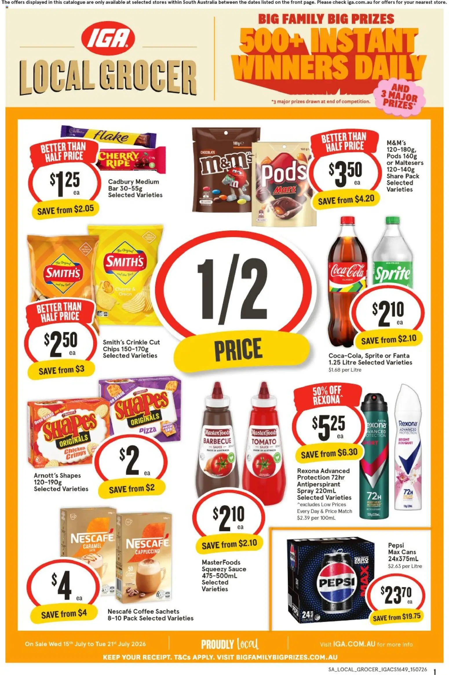 Preview of catalogue IGA Local Grocer SA from shop IGA valid 15/07/2026 - Cheese, Pizza, Chicken, Coca Cola, Chips, Sachets, Sauce, Oven