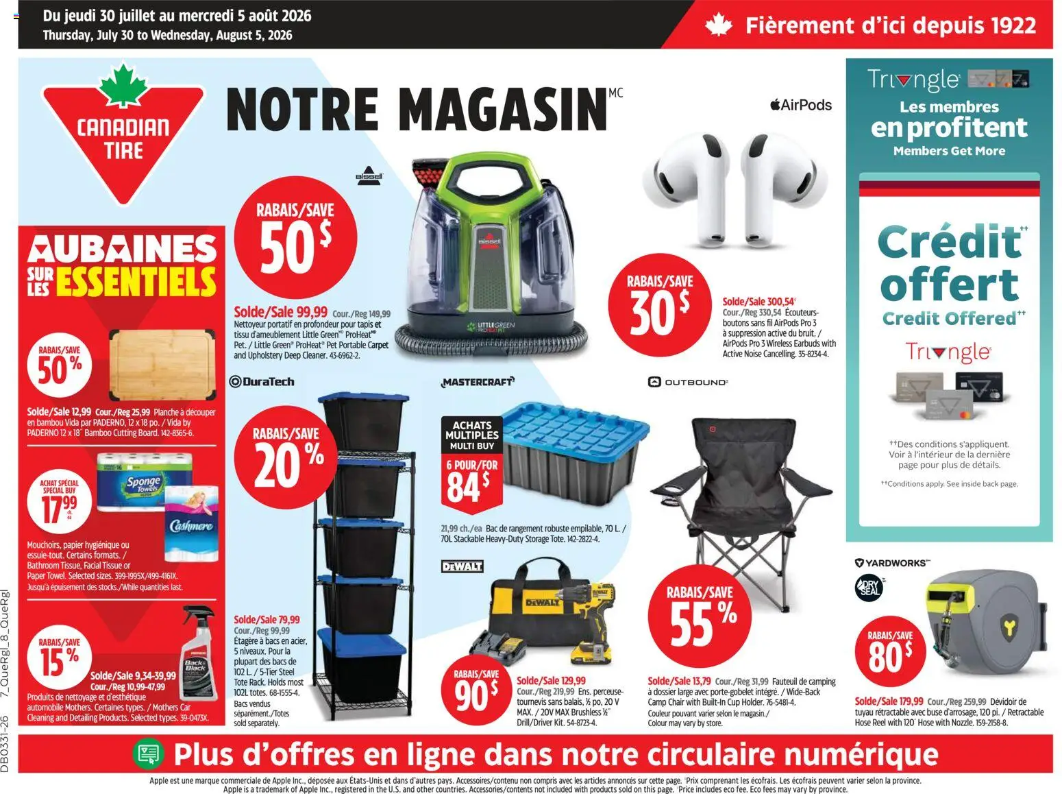 Preview of leaflet Canadian Tire circulaire from shop Canadian Tire is valid from Jul 30, 2026 - Chair, Carpet, Towels, Sponge