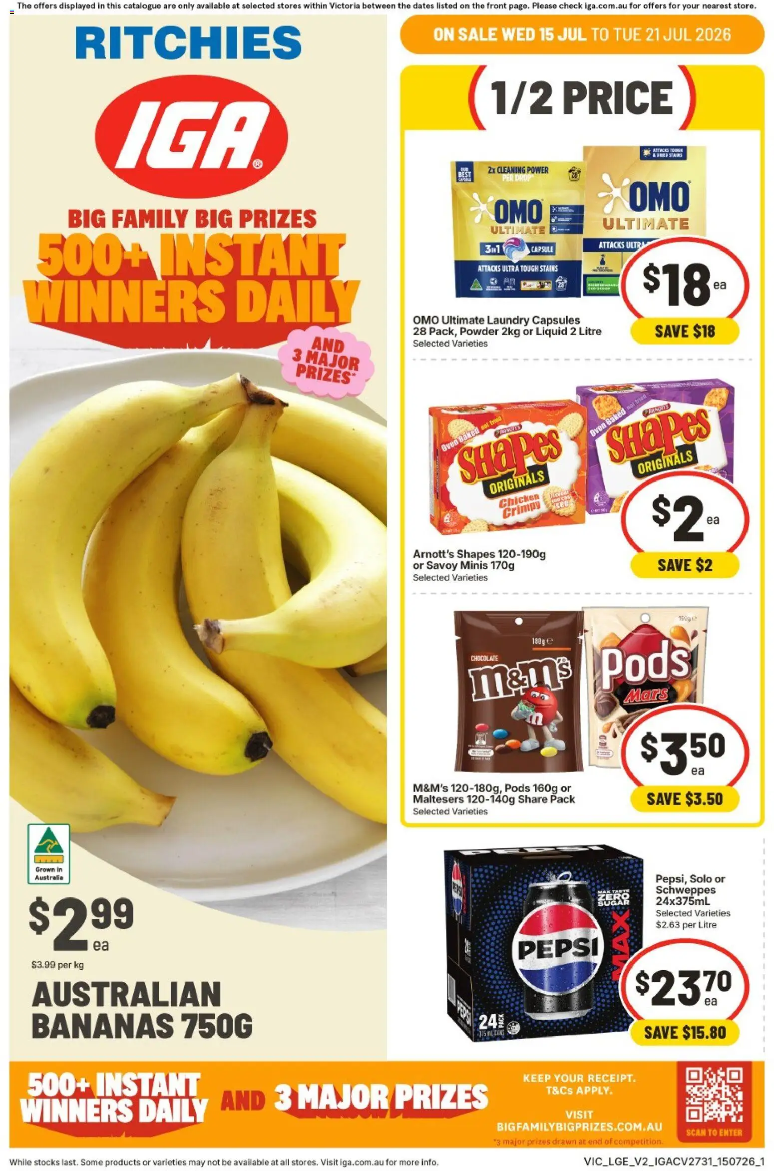 Preview of catalogue Ritchies catalogue from shop Ritchies valid 15/07/2026 - Chocolate, Chicken, Bananas, Pepsi, Laundry capsules, Capsules, Laundry, Oven
