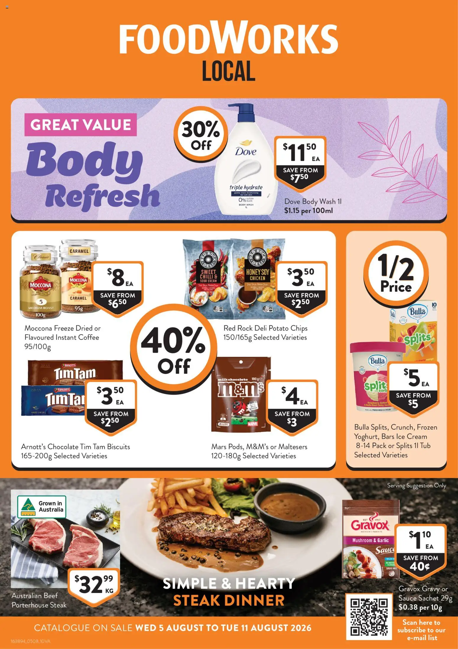 Preview of catalogue Foodworks catalogue VIC from shop Foodworks valid 05/08/2026 - Coffee, Chocolate, Chicken, Cream, Ice cream, Ice, Moccona, Roast
