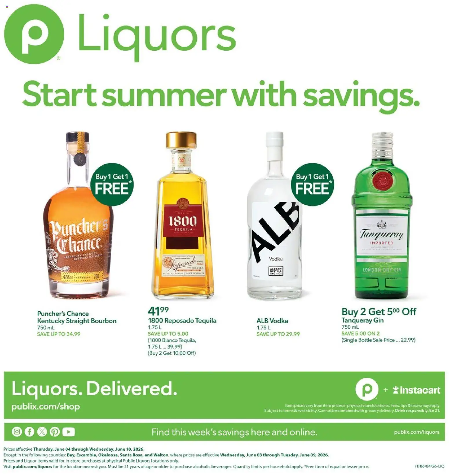 Ad Preview of Publix Publix Liquors from 06/04/2026 - Tequila, Bourbon, Vodka, Gin