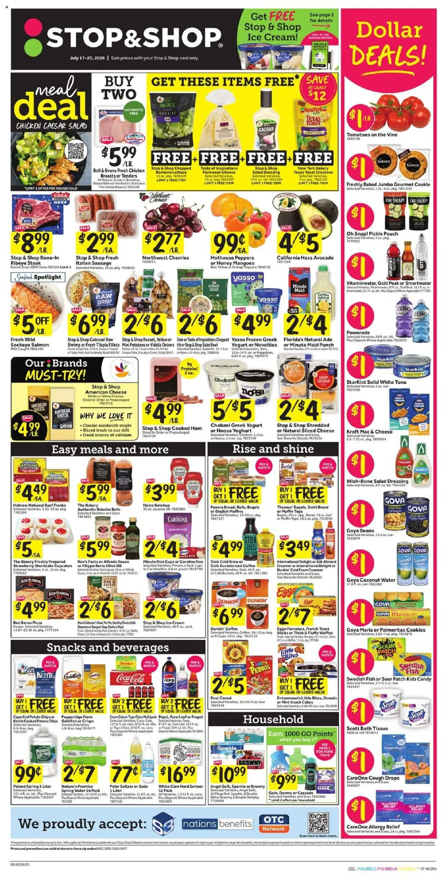 Ad Preview of Stop & Shop Stop & Shop Weekly Circular - CT from 07/17/2026 - Fish, Water, Box, Yogurt, Tomatoes, Cough drops, Parmesan, Chicken