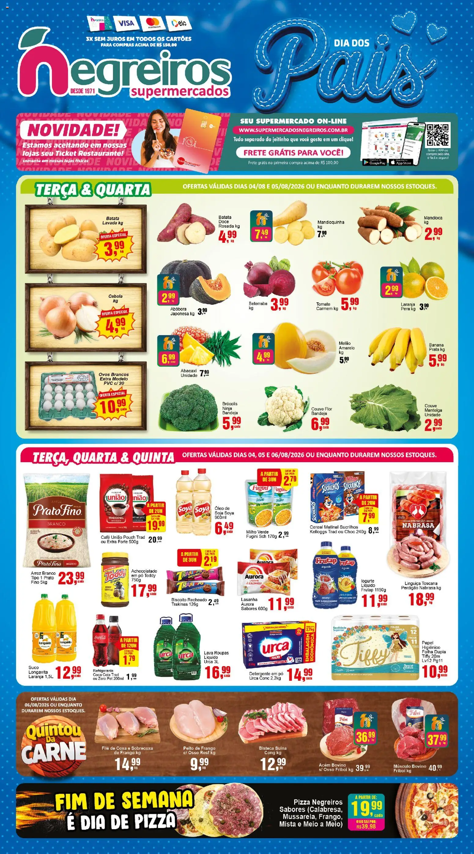 Pré-Visualização do folheto "Negreiros - Ofertas da semana" da loja Negreiros válido a partir de 04/08/2026 - Brócolis, Pera, Suco, Couve, Cola, Pó, Linguiça, Biscoito recheado