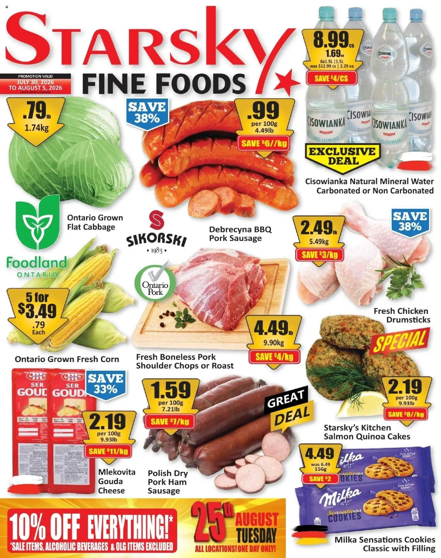 Preview of leaflet Starsky weekly flyer / circulaire from shop Starsky is valid from Jul 30, 2026 - Cookies, Quinoa, Cheese, Salmon, Sausage, Cabbage, Pork, Roast