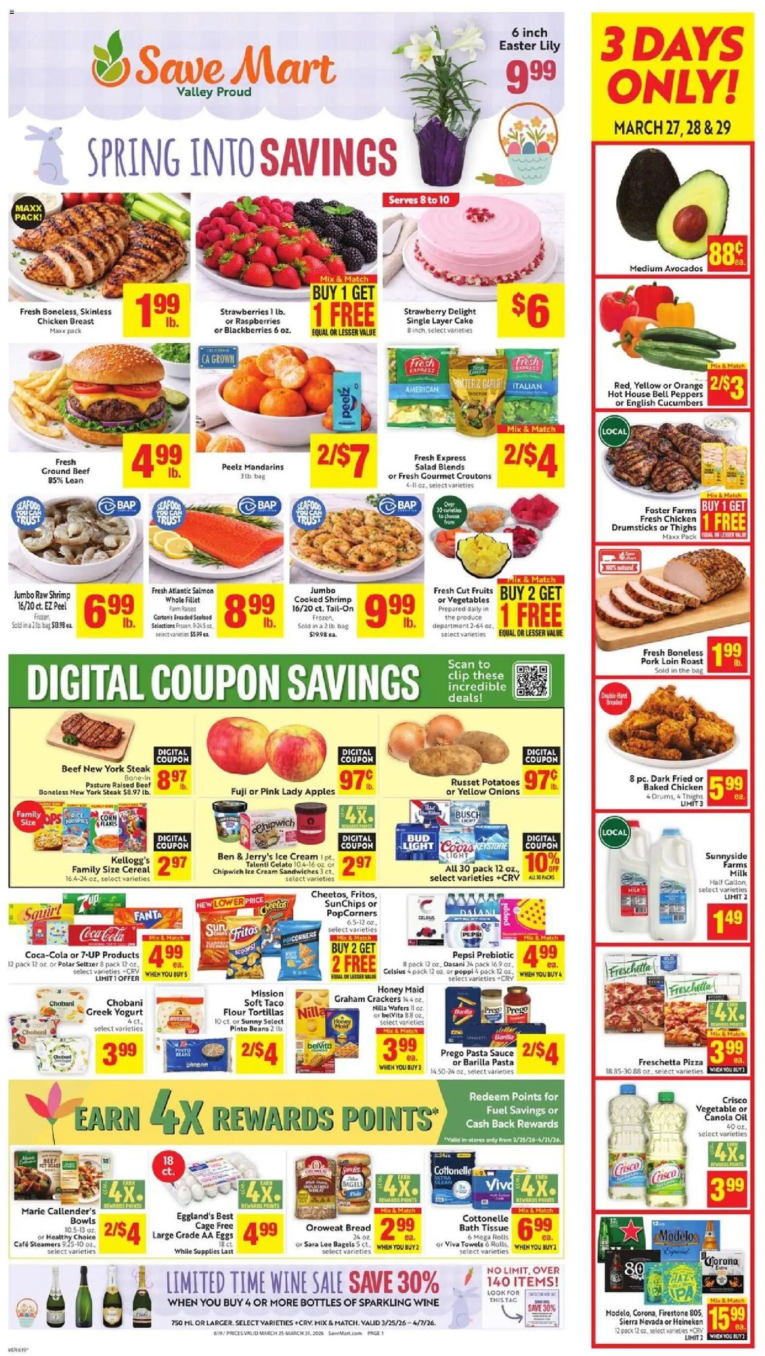 Ad Preview of Save Mart Save Mart Weekly Ad from 03/25/2026 - Vegetables, Milk, Corn, Beans, Bag, Pork, Heineken, Flakes