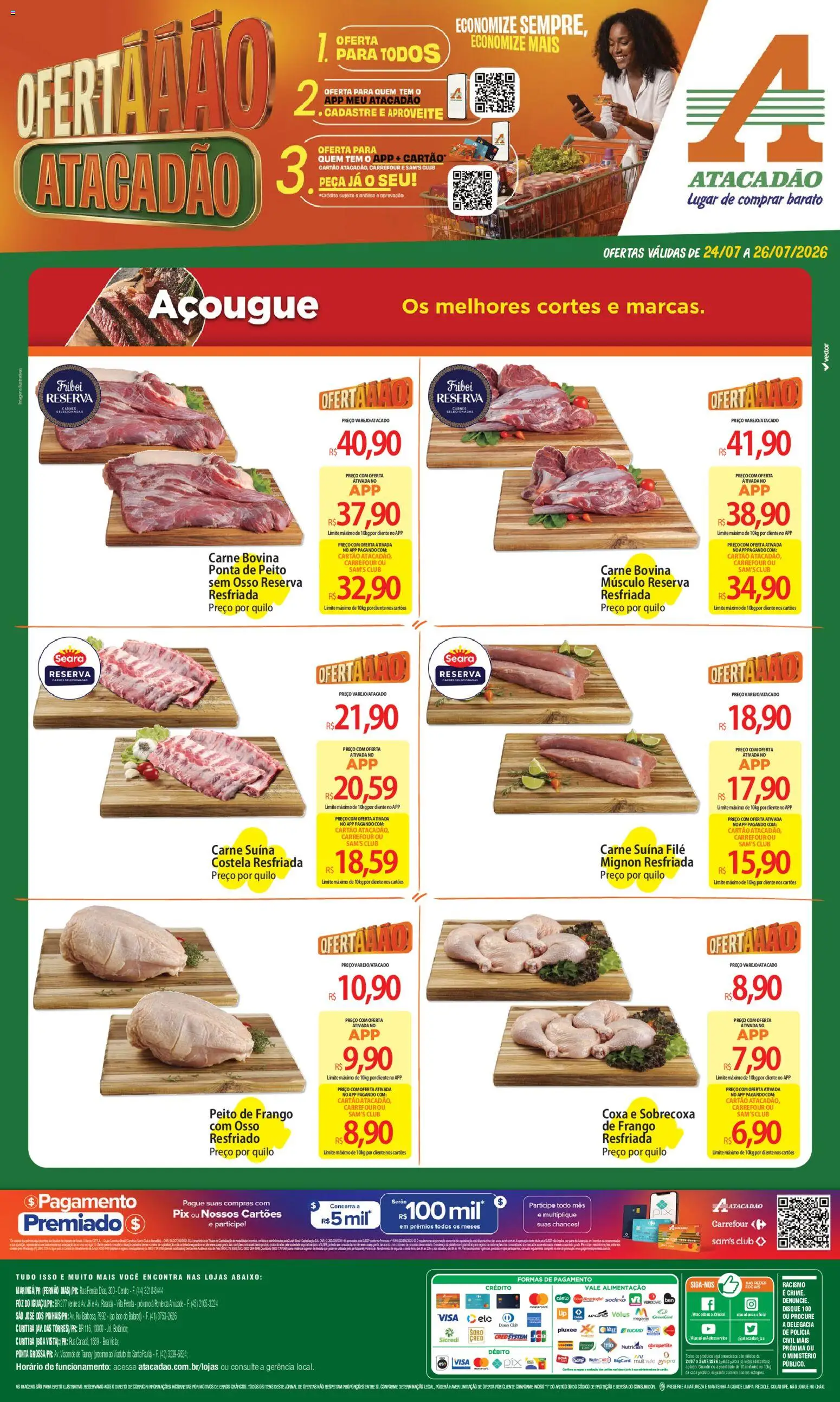 Pré-Visualização do folheto "Atacadão ofertas - PR" da loja Atacadão válido a partir de 24/07/2026 - Carne, Frango, Chá, Peito de frango, Carne bovina, Cará