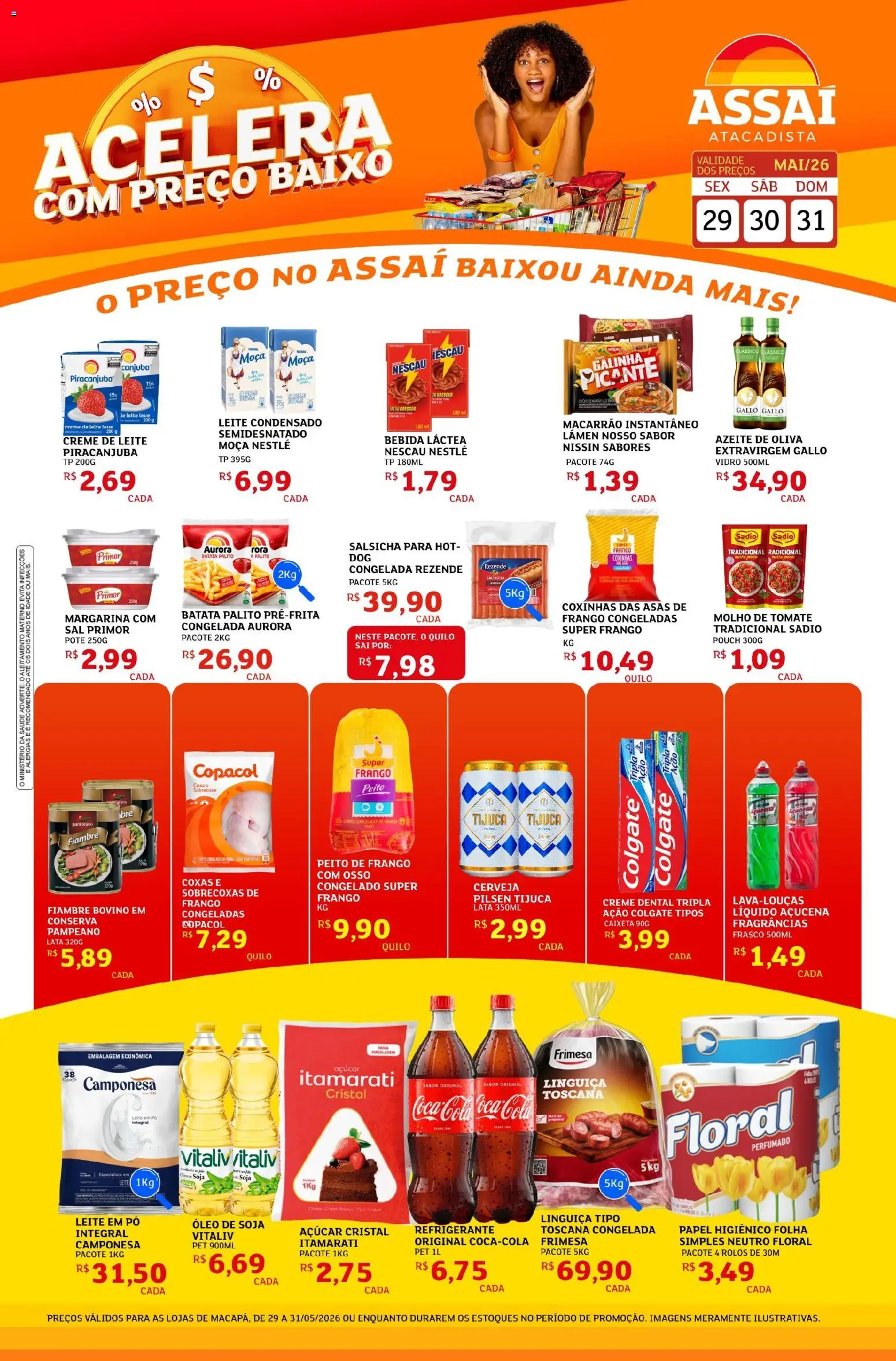 Pré-Visualização do folheto "Assaí Atacadista ofertas - AP" da loja Assaí Atacadista válido a partir de 29/05/2026 - Cerveja, Macarrão, Leite, Frango, Tomate, Molho de tomate, Linguiça, Leite semidesnatado