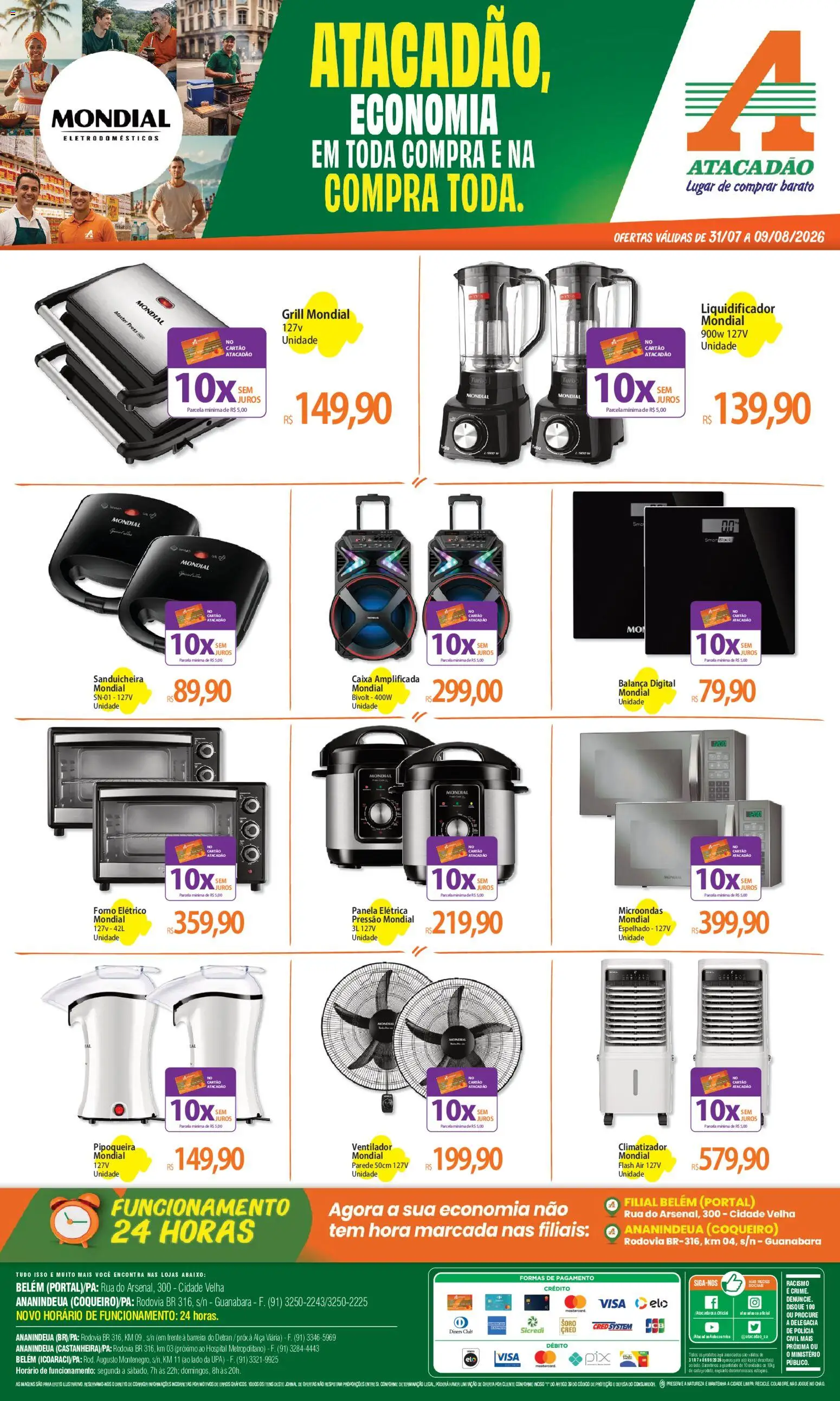 Pré-Visualização do folheto "Atacadão ofertas - PA" da loja Atacadão válido a partir de 31/07/2026 - Caixa, Microondas, Liquidificador, Forno elétrico, Sanduicheira, Balança, Chá, Panela