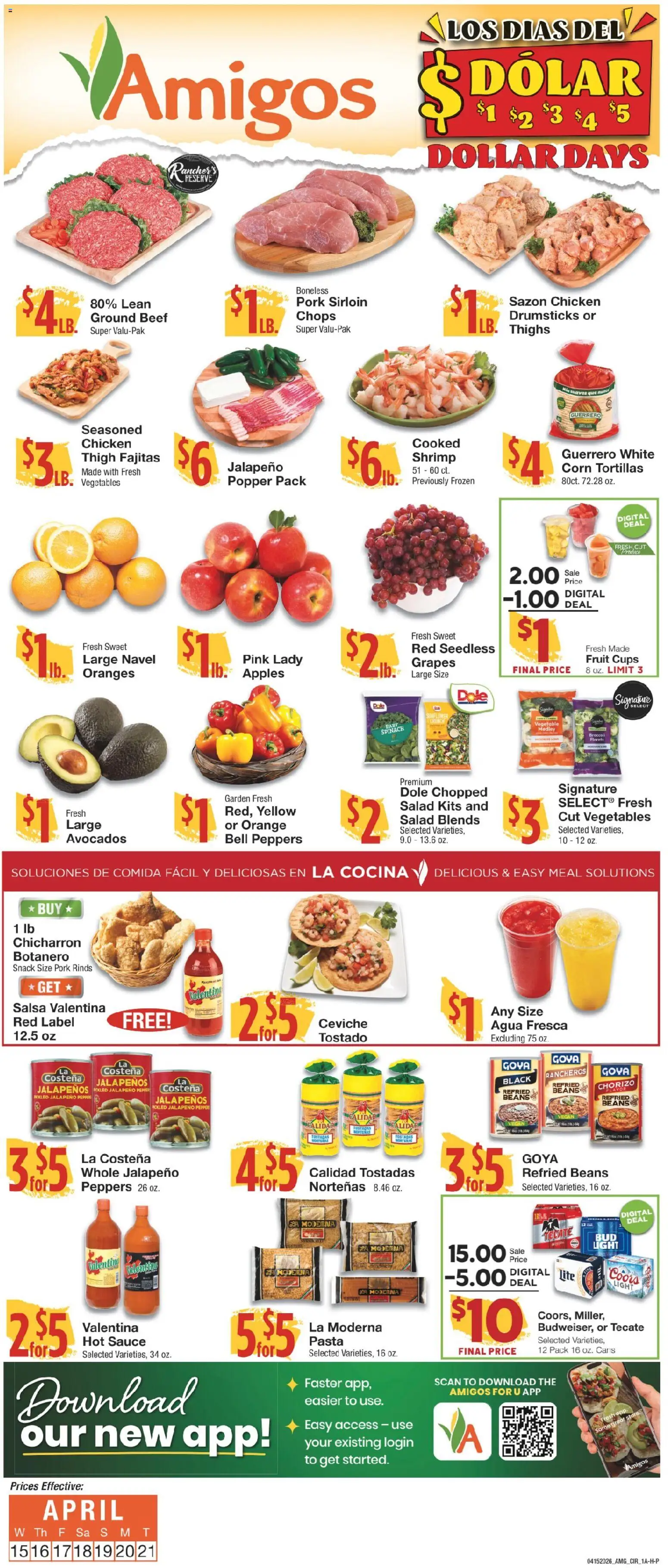 Ad Preview of United Supermarkets United Supermarkets Ad from 04/15/2026 - Pasta, Vegetables, Shrimp, Pepper, Beans, Beef, Spinach, Drumsticks