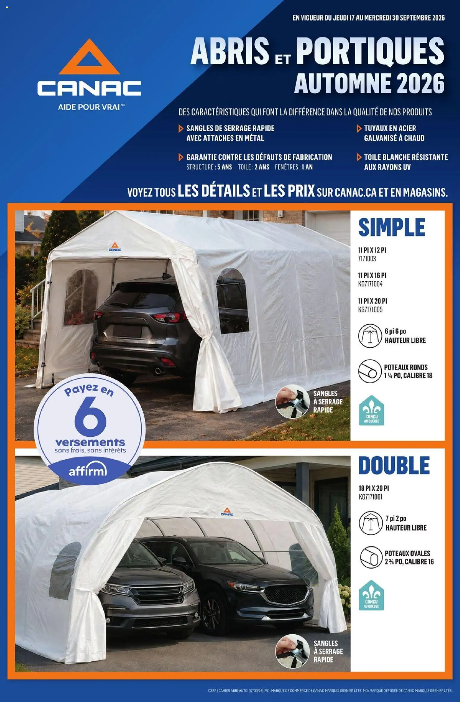 Preview of leaflet Canac circulaire - Abris et portiques from shop Canac is valid from Sep 17, 2026