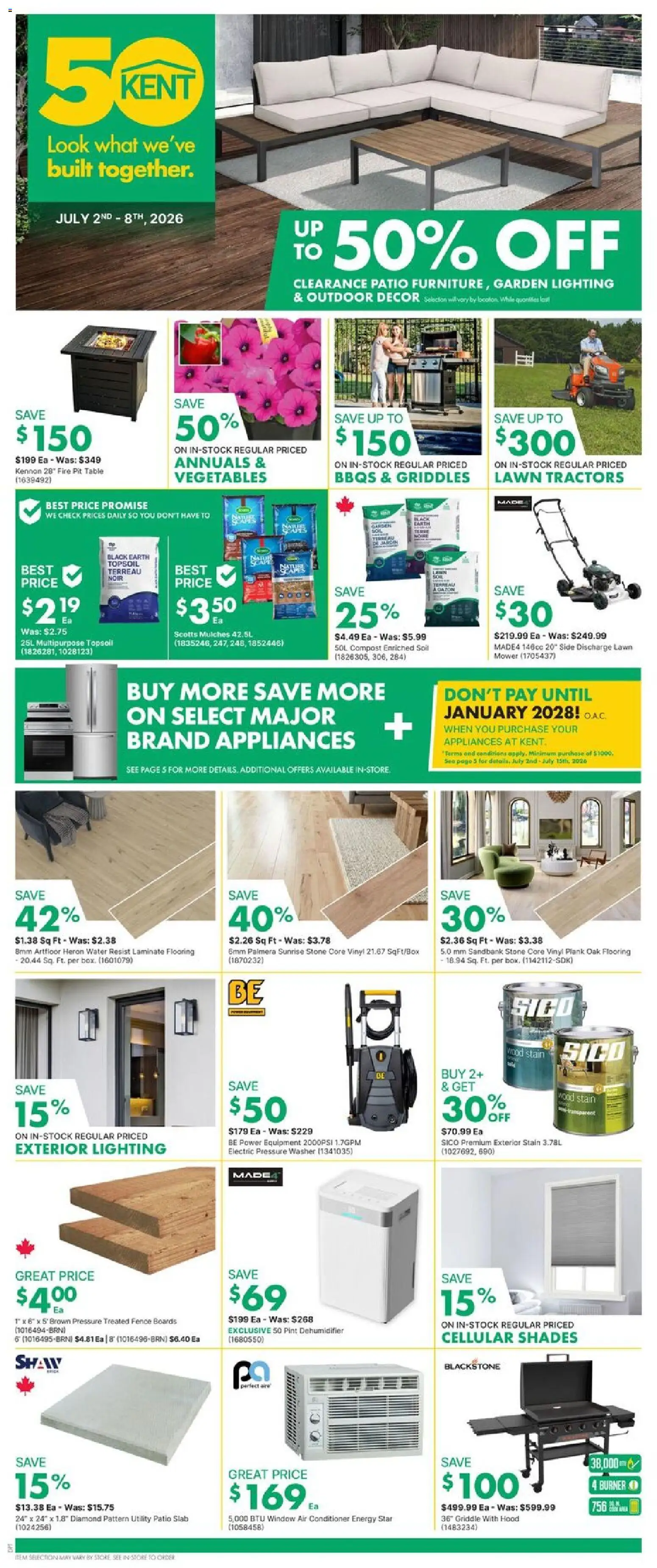 Preview of leaflet Kent weekly flyer / circulaire from shop Kent is valid from Jul 02, 2026 - Water, Vegetables, Lighting, Mower, Conditioner, Table