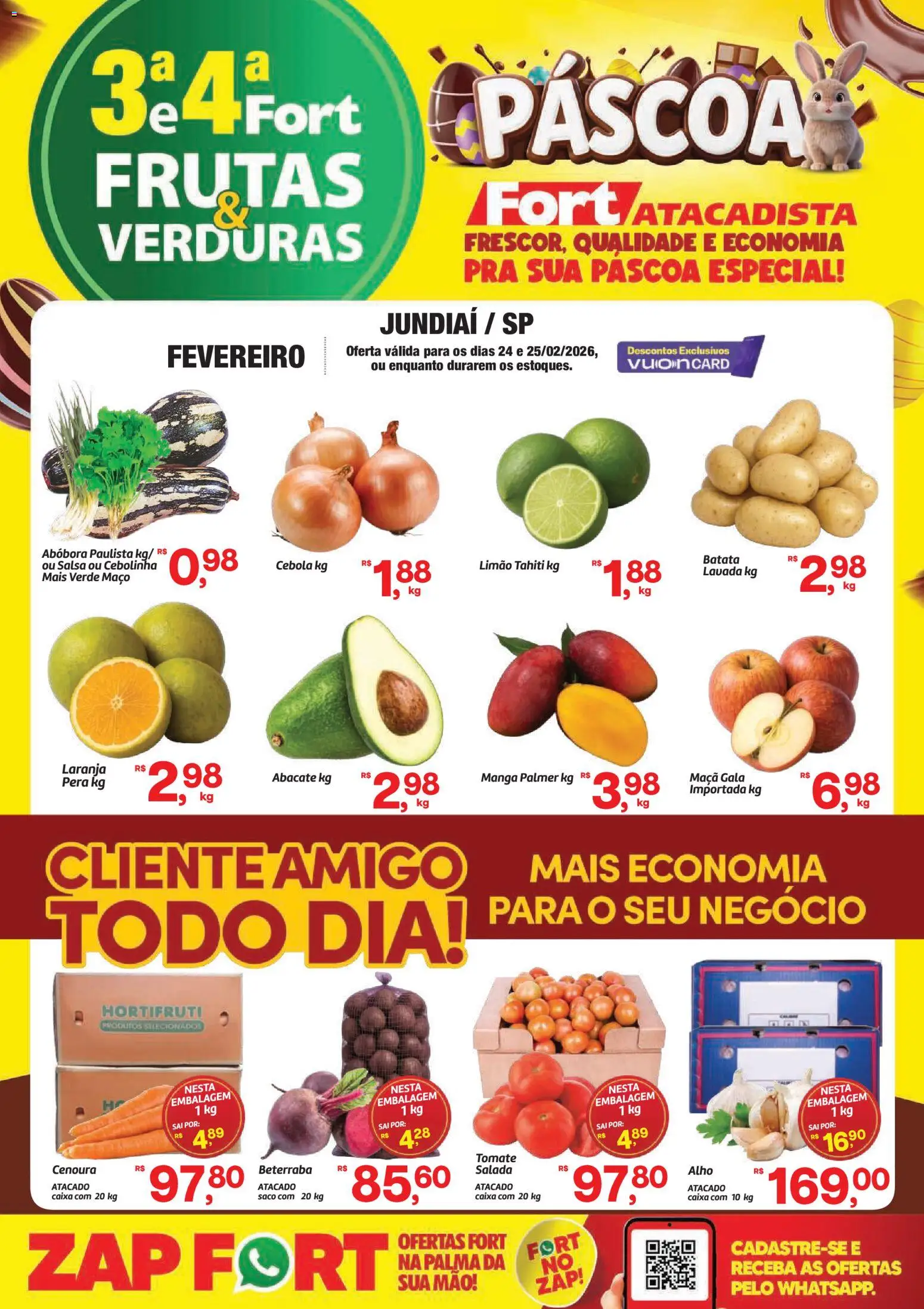 Pré-Visualização do folheto "Ofertas Frutas, Verduras" da loja Fort Atacadista válido a partir de 24/02/2026 - Caixa, Frutas, Abóbora, Abacate, Cenoura, Salada, Cebola, Salsa