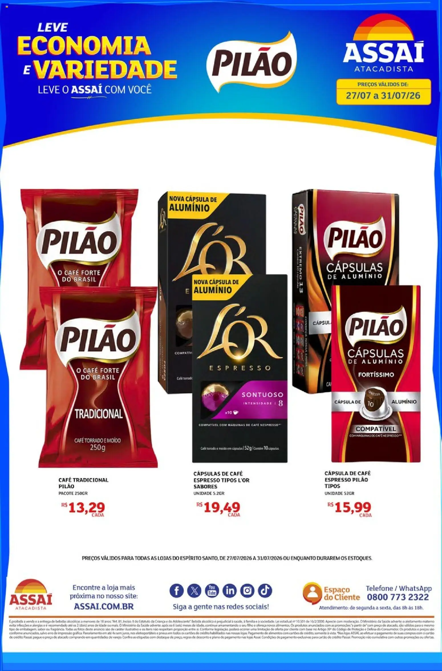 Pré-Visualização do folheto "Assaí Atacadista ofertas - ES" da loja Assaí Atacadista válido a partir de 27/07/2026 - Café, Telefone, Cápsula de café, Cápsulas