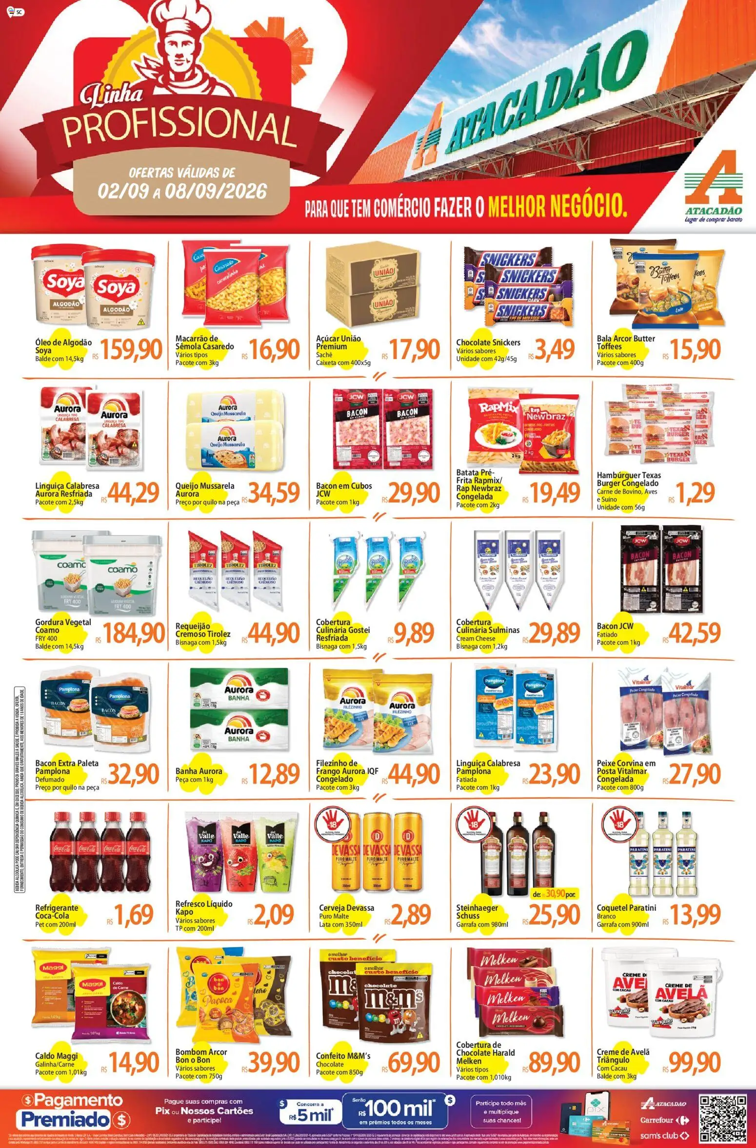 Pré-Visualização do folheto "Atacadão ofertas - SC" da loja Atacadão válido a partir de 02/09/2026 - Hambúrguer, Cream cheese, Mussarela, Açúcar, Creme, Bacon, Bombom, Macarrão de sêmola
