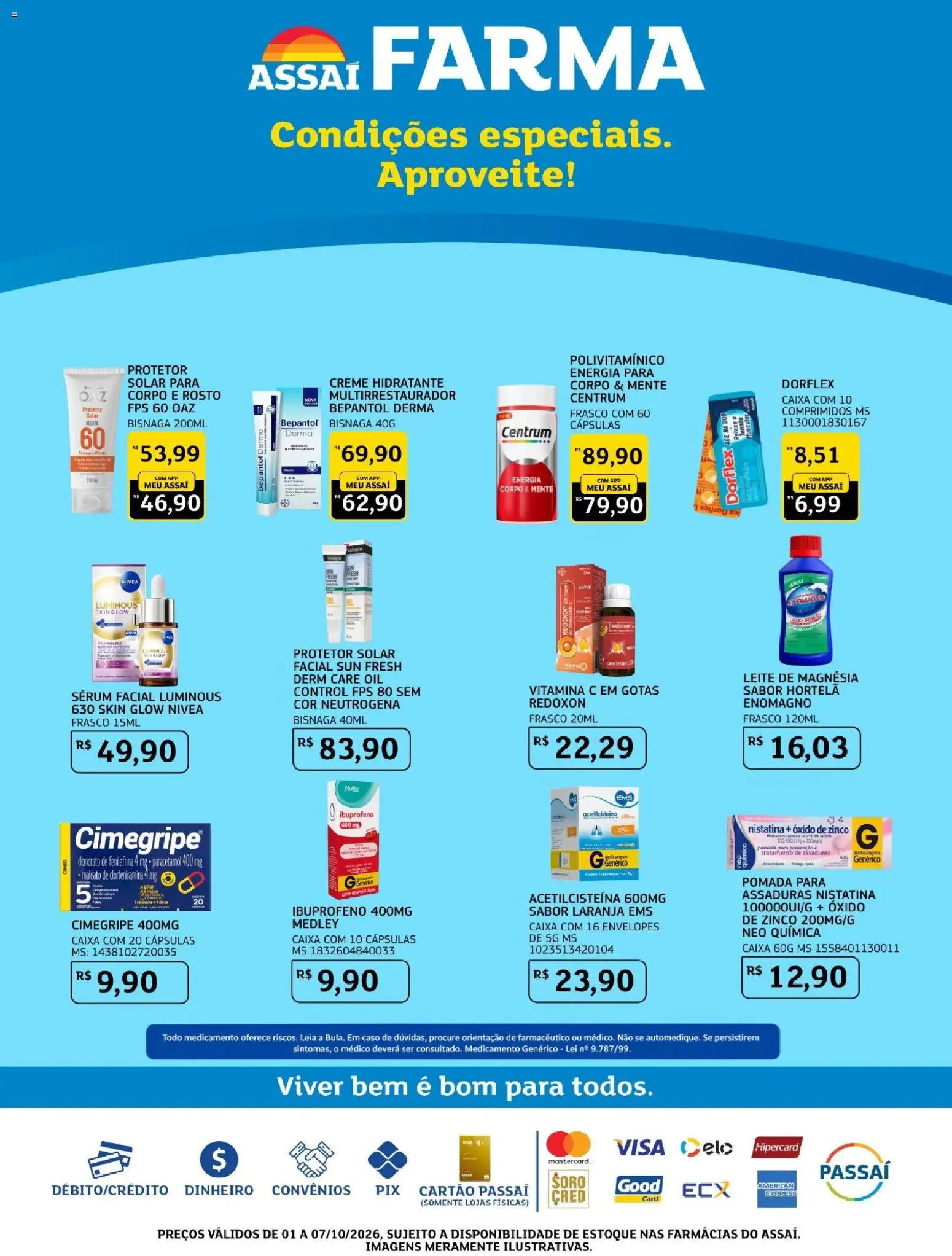Pré-Visualização do folheto "Assaí Atacadista ofertas - SP" da loja Assaí Atacadista válido a partir de 01/10/2026 - Caixa, Protetor solar, Vitamina c, Hortelã, Creme, Sérum, Creme hidratante, Polivitamínico