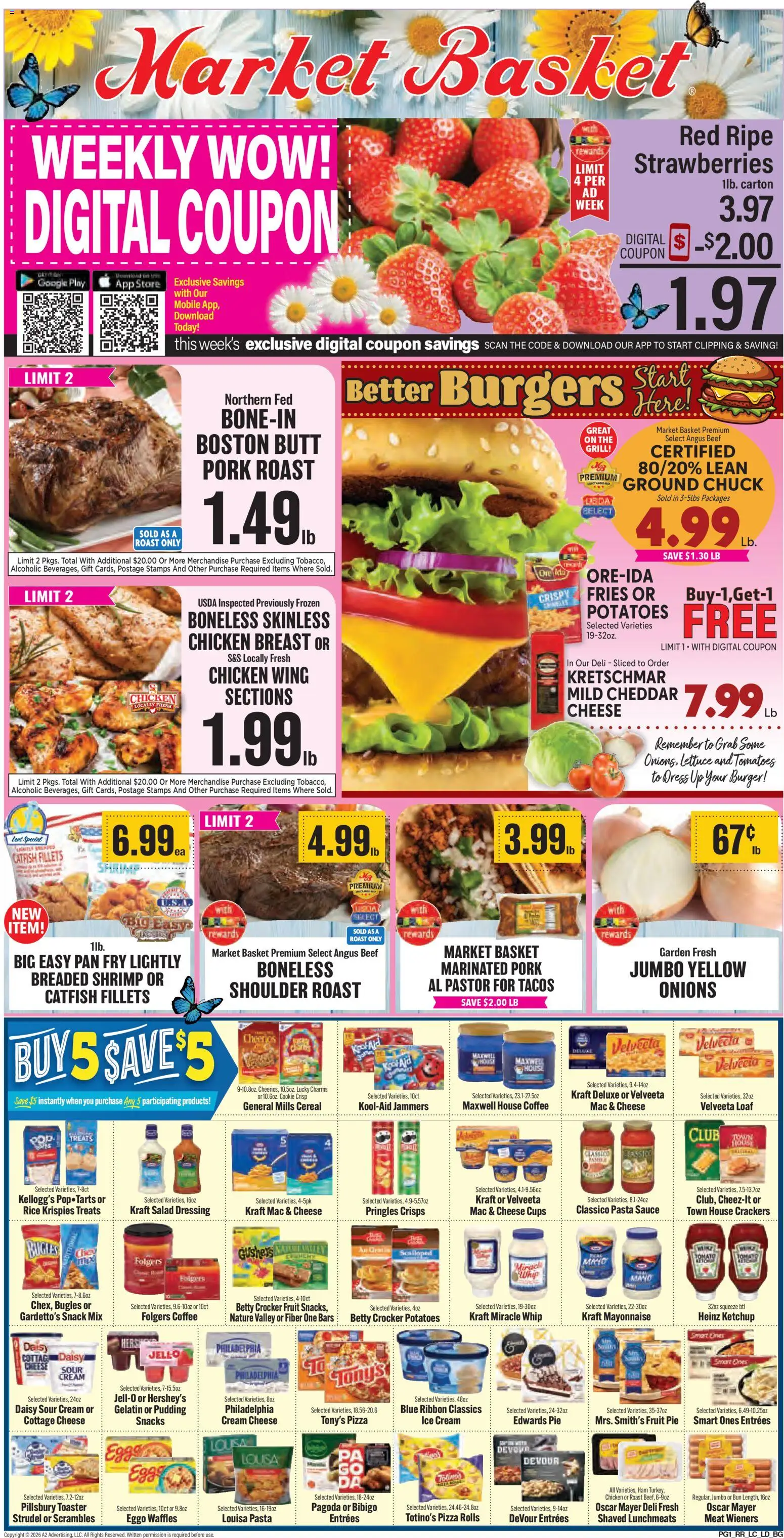 Ad Preview of Market Basket Market Basket Weekly Ad from 03/04/2026 - Ice cream, Dress, Strawberries, Cereal, Cottage cheese, Pork, Sour cream, Pudding