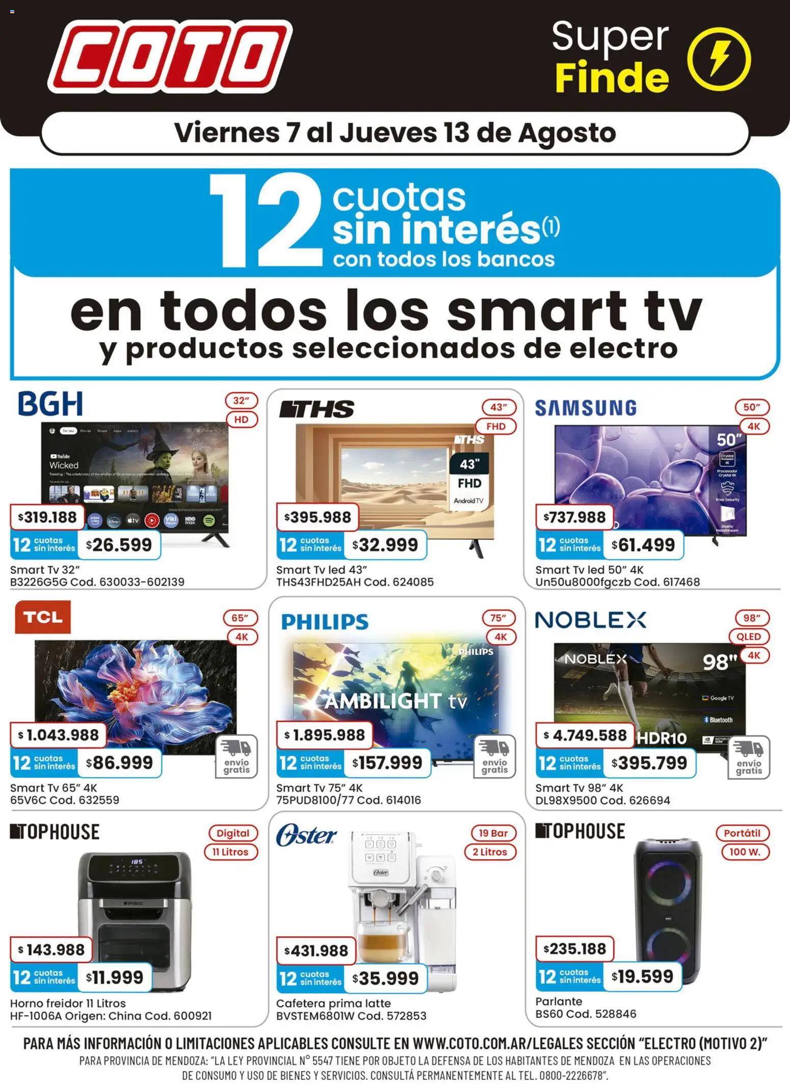 Vista previa del folleto de la tienda Coto válido desde el 07/08/2026 - Cafetera, Televisión, Parlante, Horno