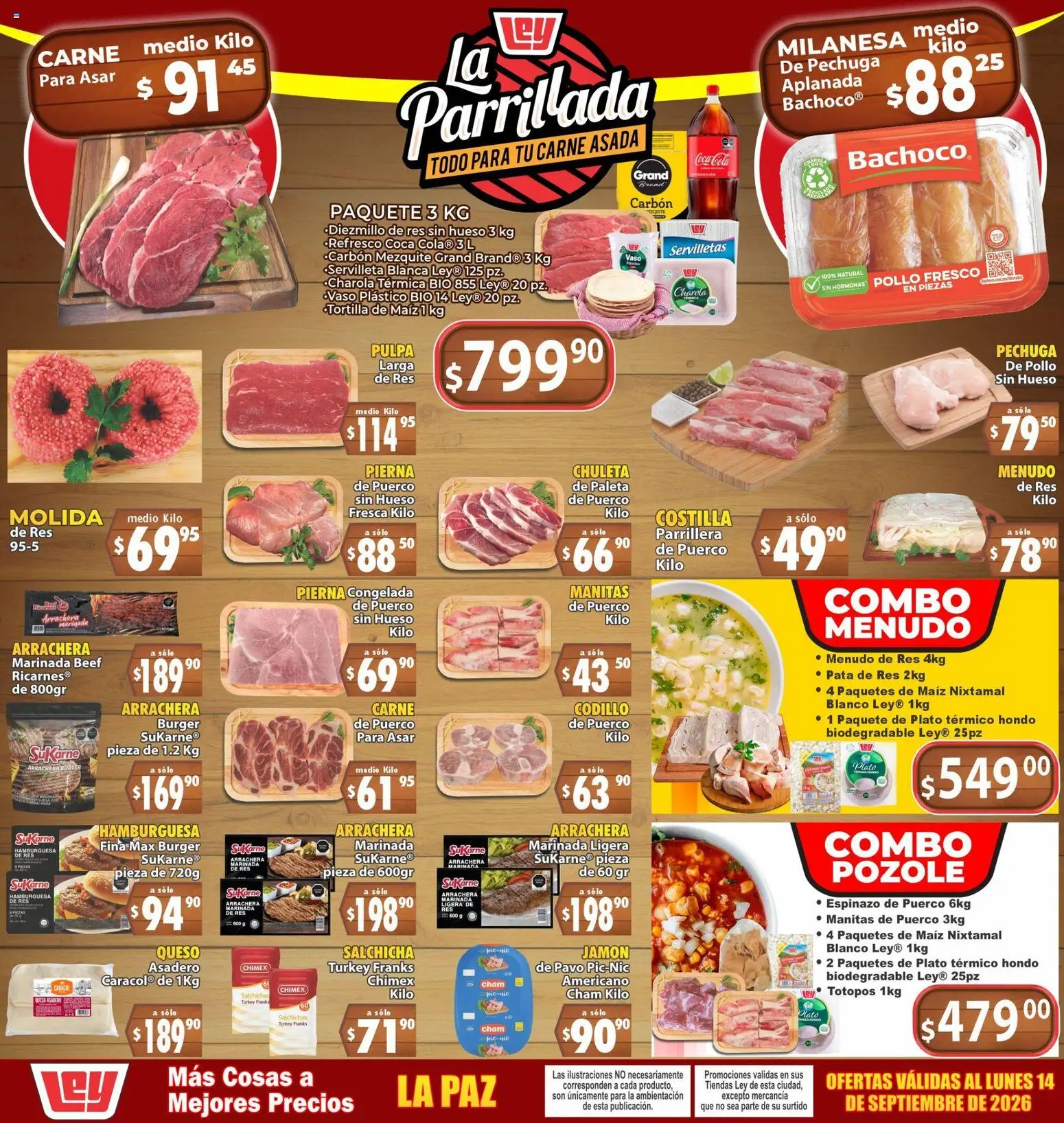 Vista previa las ofertas de la tienda Casa Ley - Casa Ley folleto La parrillada desde el 12/09/2026 - Pollo, Queso, Carne, Milanesa, Jamón, Res, Servilletas, Totopos