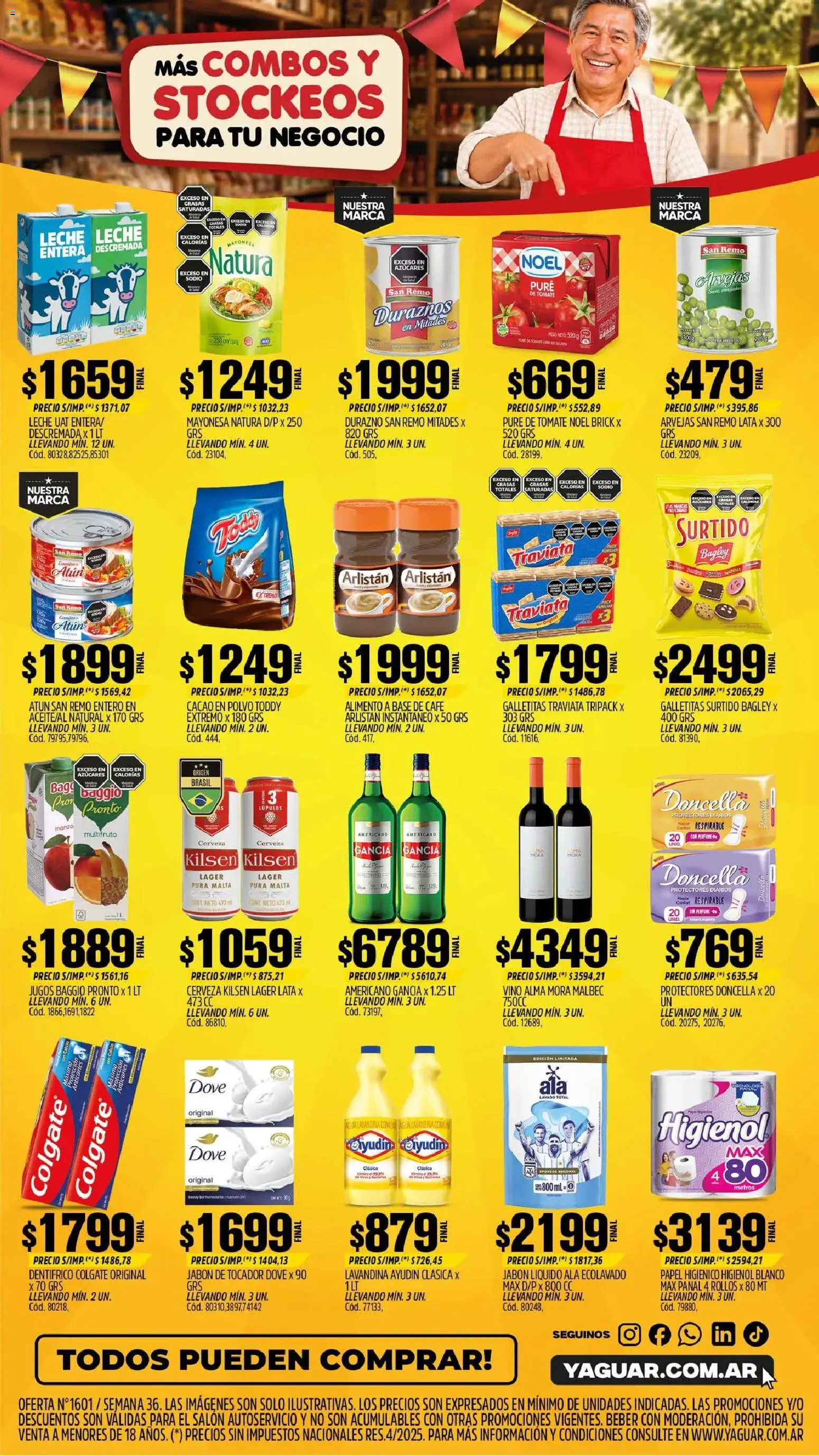 Vista previa del folleto de la tienda Yaguar válido desde el 31/08/2026 - Café, Diarios, Agua, Peso, Galletitas, Duraznos, Puré, Protectores diarios