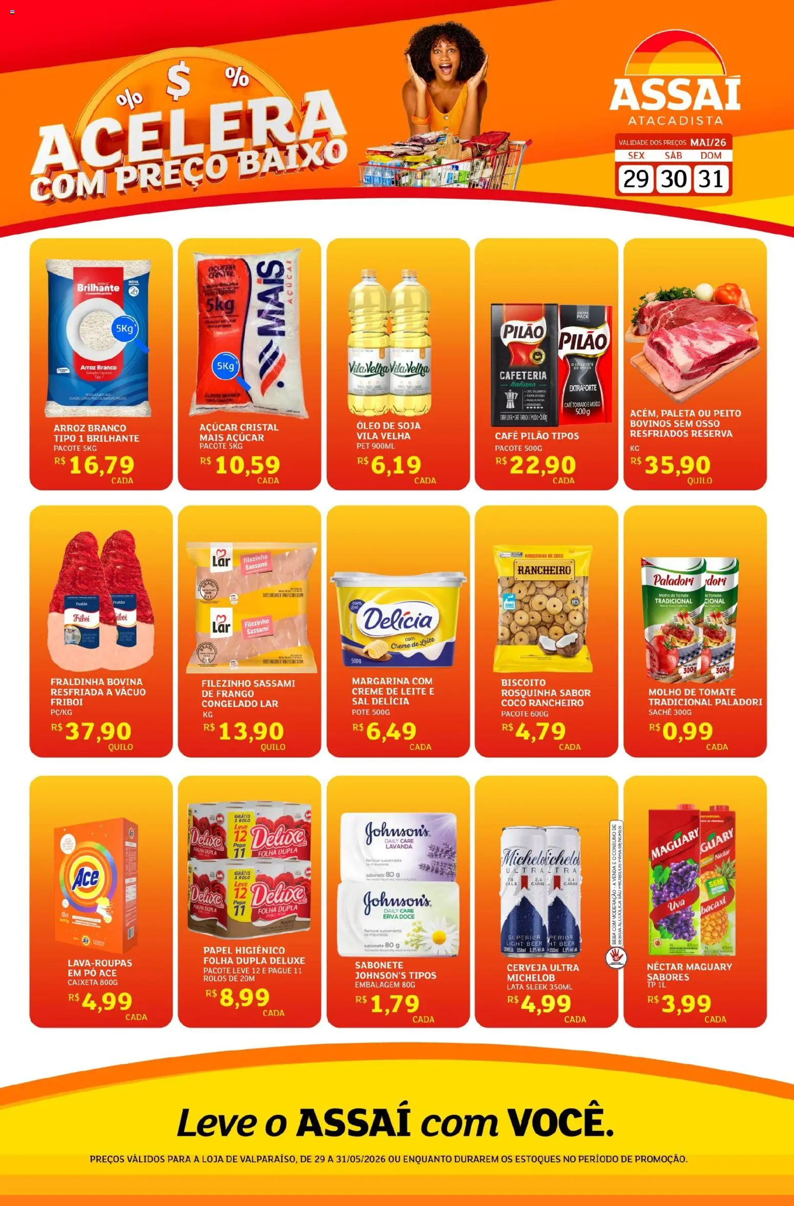 Pré-Visualização do folheto "Assaí Atacadista ofertas - GO" da loja Assaí Atacadista válido a partir de 29/05/2026 - Café, Óleo, Biscoito, Doce, Frango, Papel higiênico, Molho de tomate, Margarina