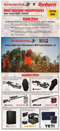 Ad Preview of Dunham's Sports Dunham's Sports Huge Hunting Sweepstakes from 08/15/2026